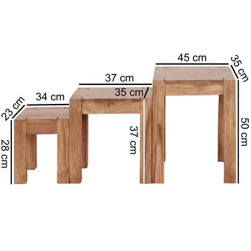 möbelando Satztisch 3er Set MUMBAI Satztisch Massiv-Holz Akazie Wohnzi, 3er Set MUMBAI Satztisch Massiv-Holz Akazie Wohnzimmer-Tisch Landhaus-Stil Beistelltisch dunkel-braun Naturholz