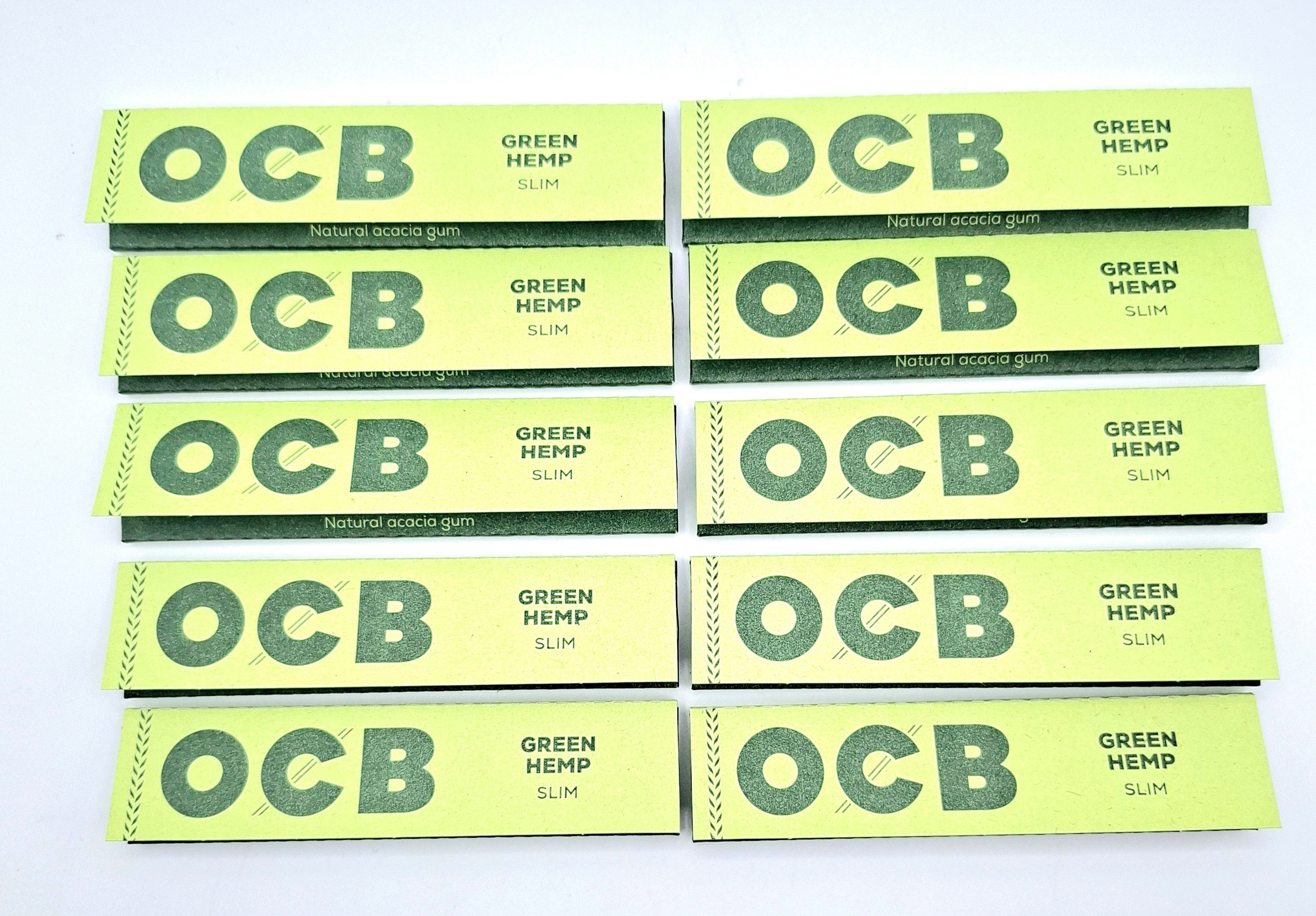 OCB Feinpapier GREEN HEMP Slim Zigarettenpapier aus Hanf, 10x 32 Blättchen, Ungebleichtes Papier aus natürlicher Hanf-Zellulose