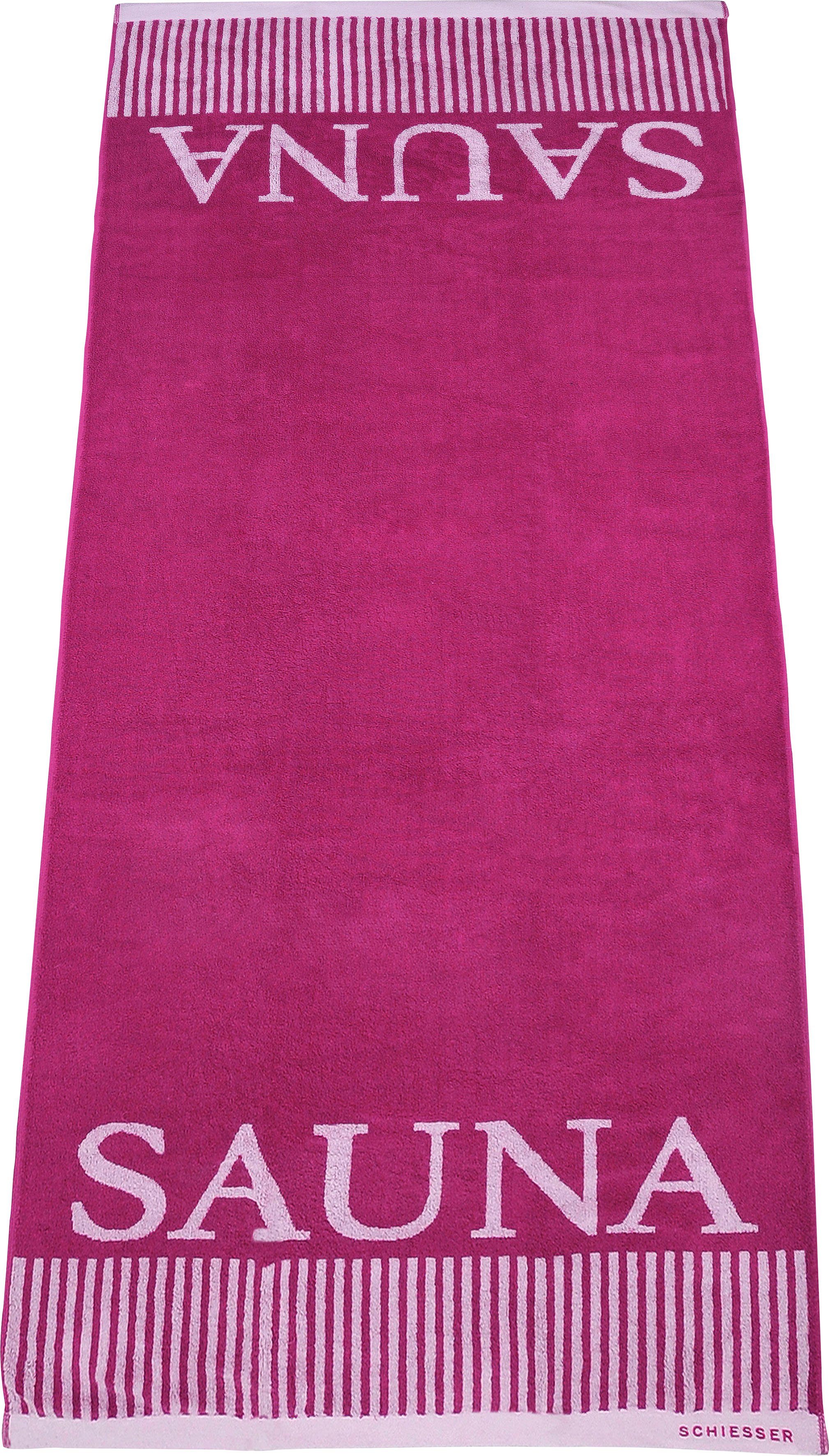 Schiesser Saunatuch Rom, Frottier (1-St), Sauna-Aufschrift fuchsia-weiß