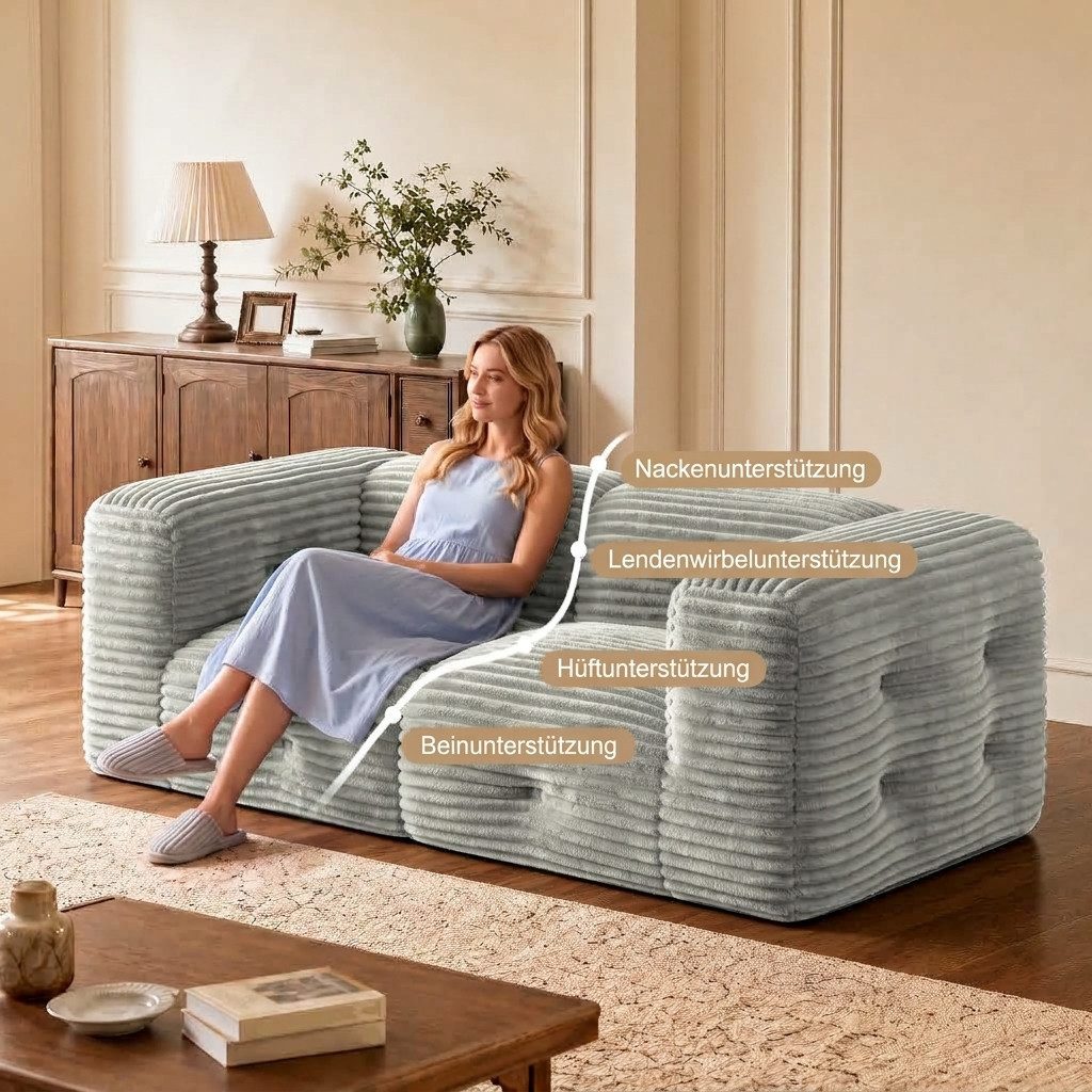 Bealife 2-Sitzer Cord-Sofa mit extra breiten Armlehnen, Keine Montage erforderlich – Bild 3 von 5
