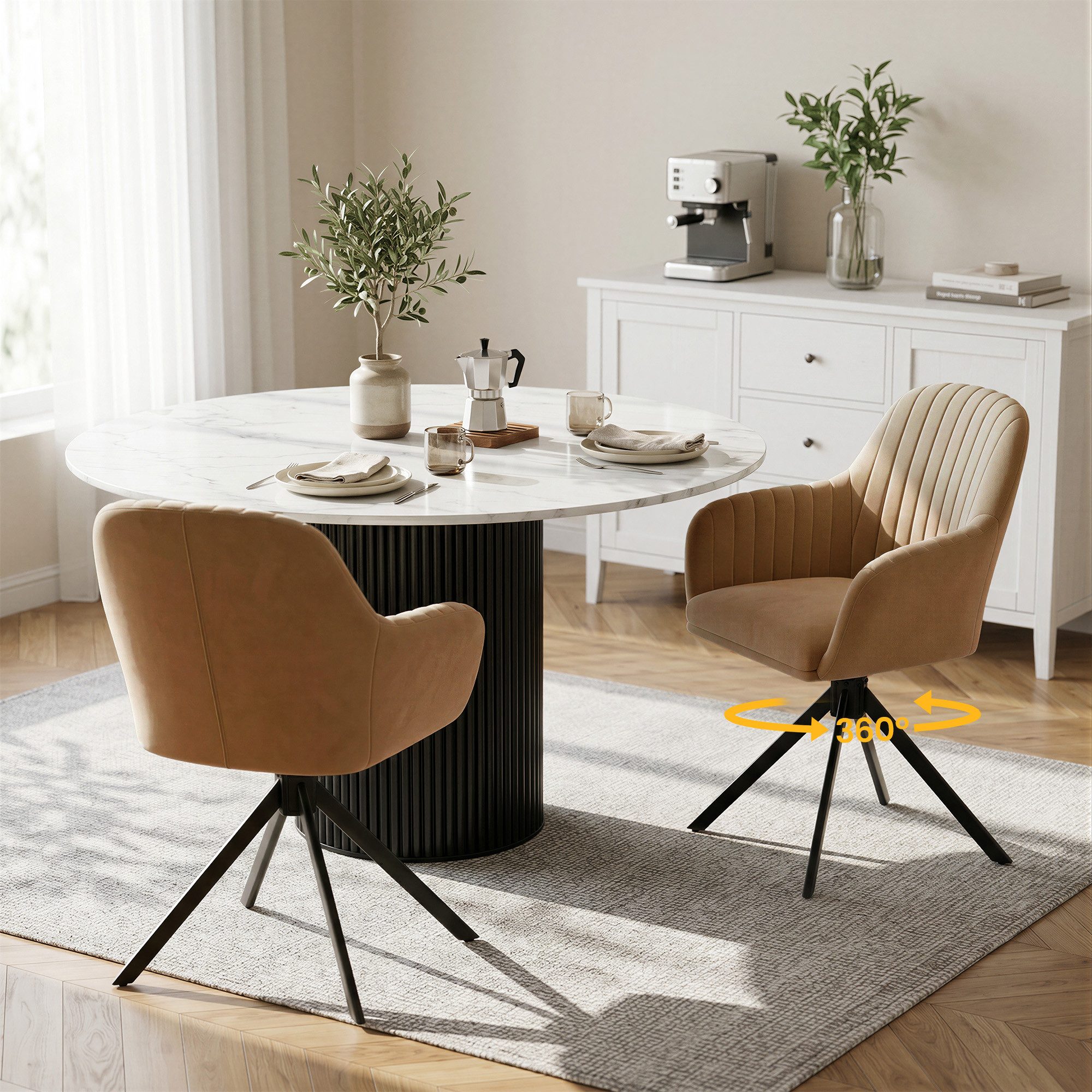 HawthyHome Esszimmerstuhl 2er Set mit Armlehne & Metallbeinen, Samt Polsterstuhl, 360° Drehbar (2 St), 360° Drehbar, Höheneinstellbar