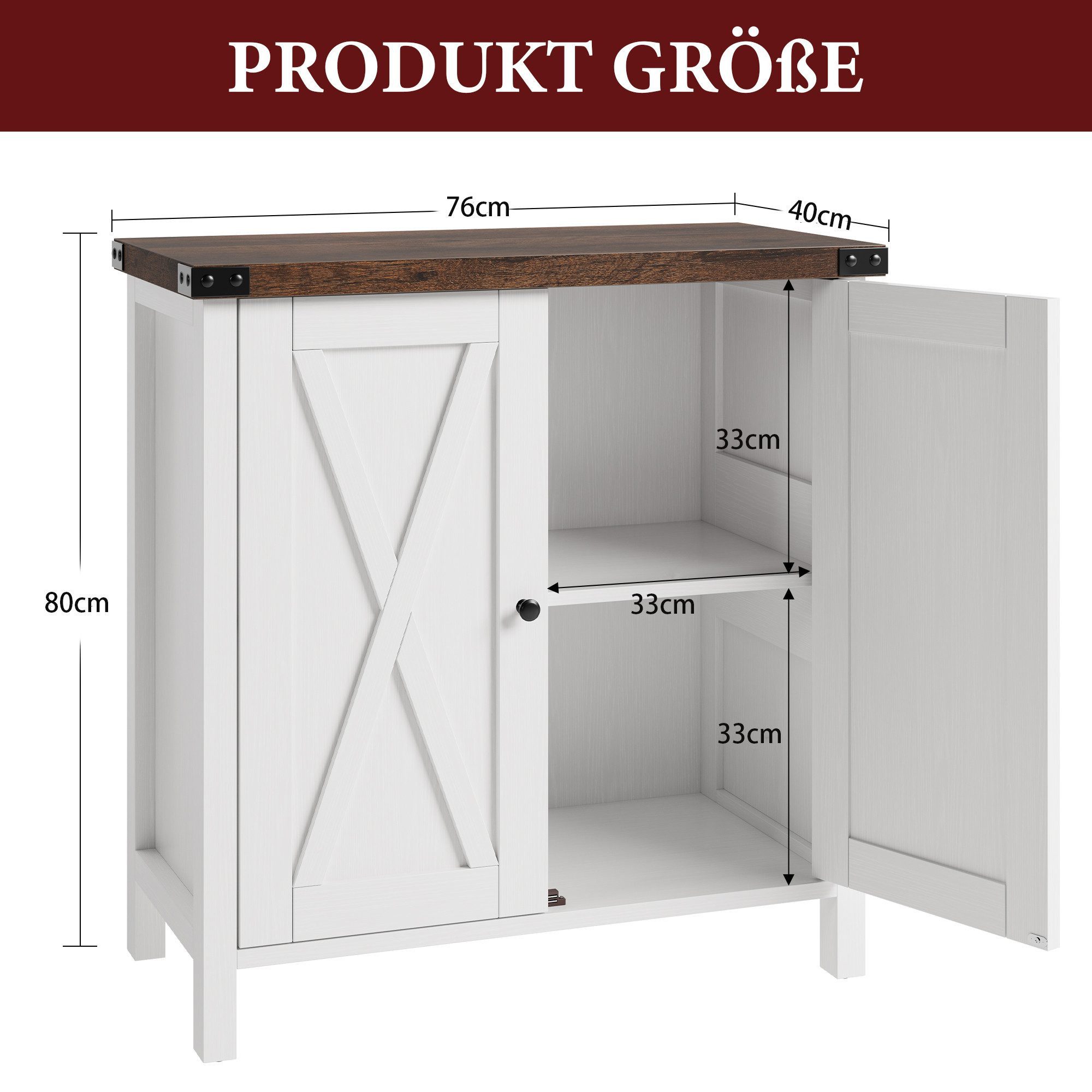GarveeMore Anrichte 80 cm Hoch Vielseitiges 2er-Pack Sideboard, Flur-Kommoden, TV-Bank, Modernes Landhaus Konsole mit 2 Türen und verstellbaren Einlegeböden