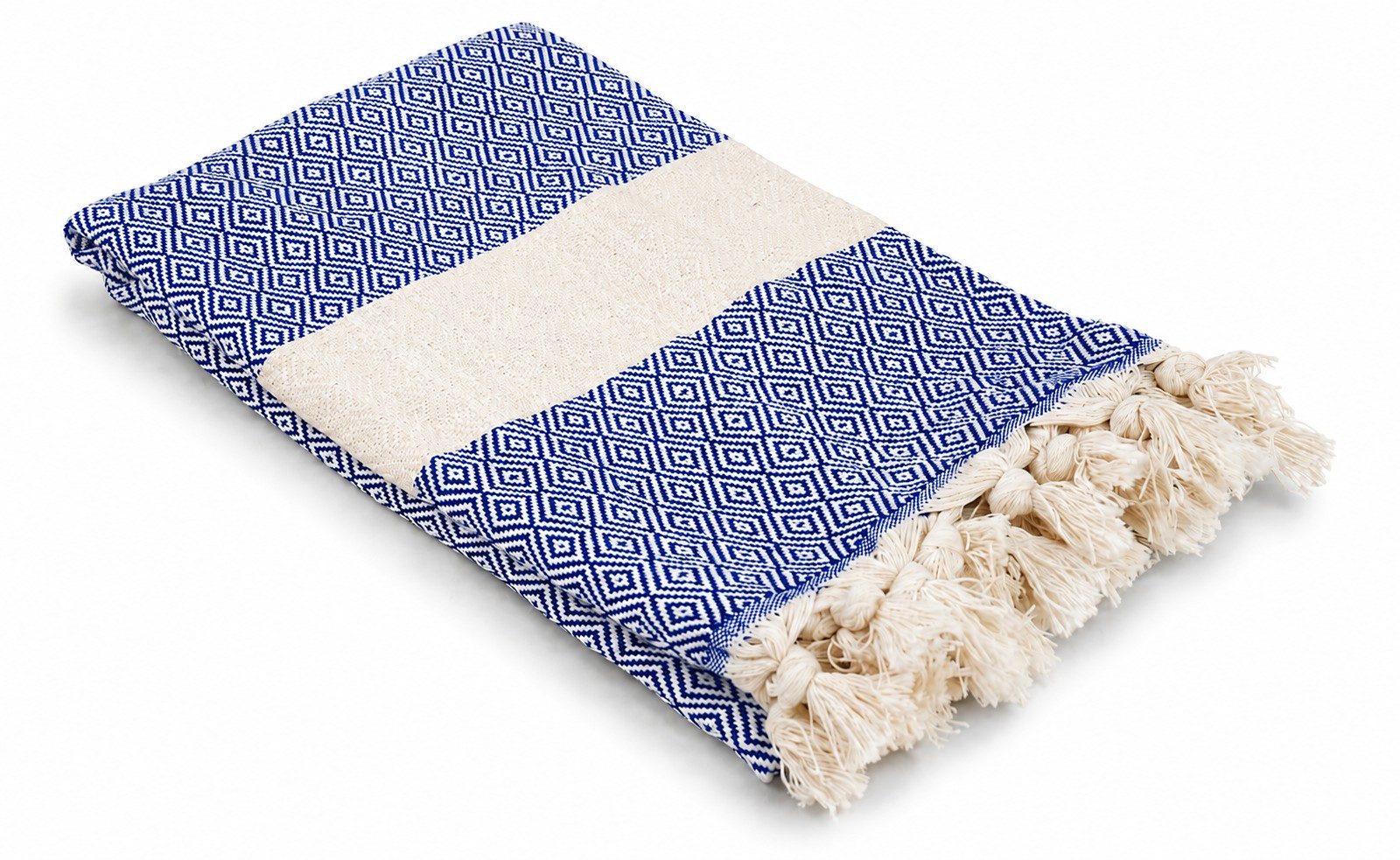 Hamamtücher Pestemal Hamamtuch royalblau naturbeige ca. 100x180 cm "Diamant"