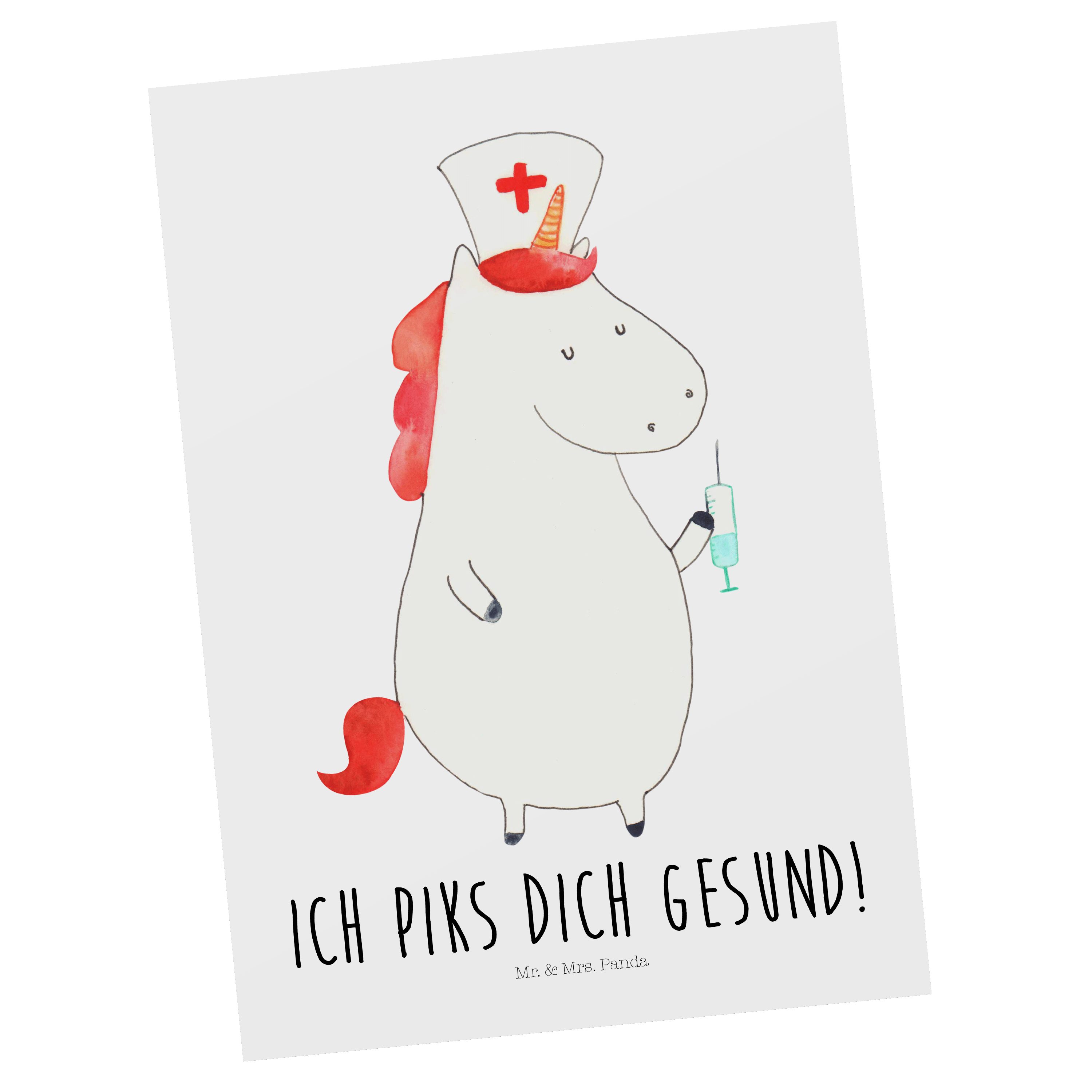 Mr. & Mrs. Panda Postkarte Einhorn Krankenschwester - Weiß - Geschenk, Ansichtskarte, Einhorn De