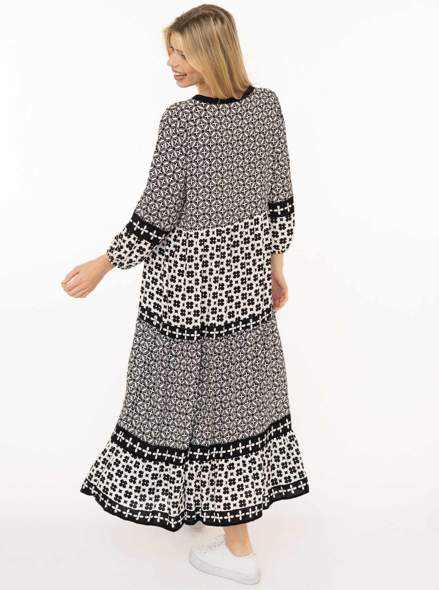 Zwillingsherz Maxikleid "Geometric" Ornamentmustermix, Knopfleiste, 3/4 Arm günstig online kaufen