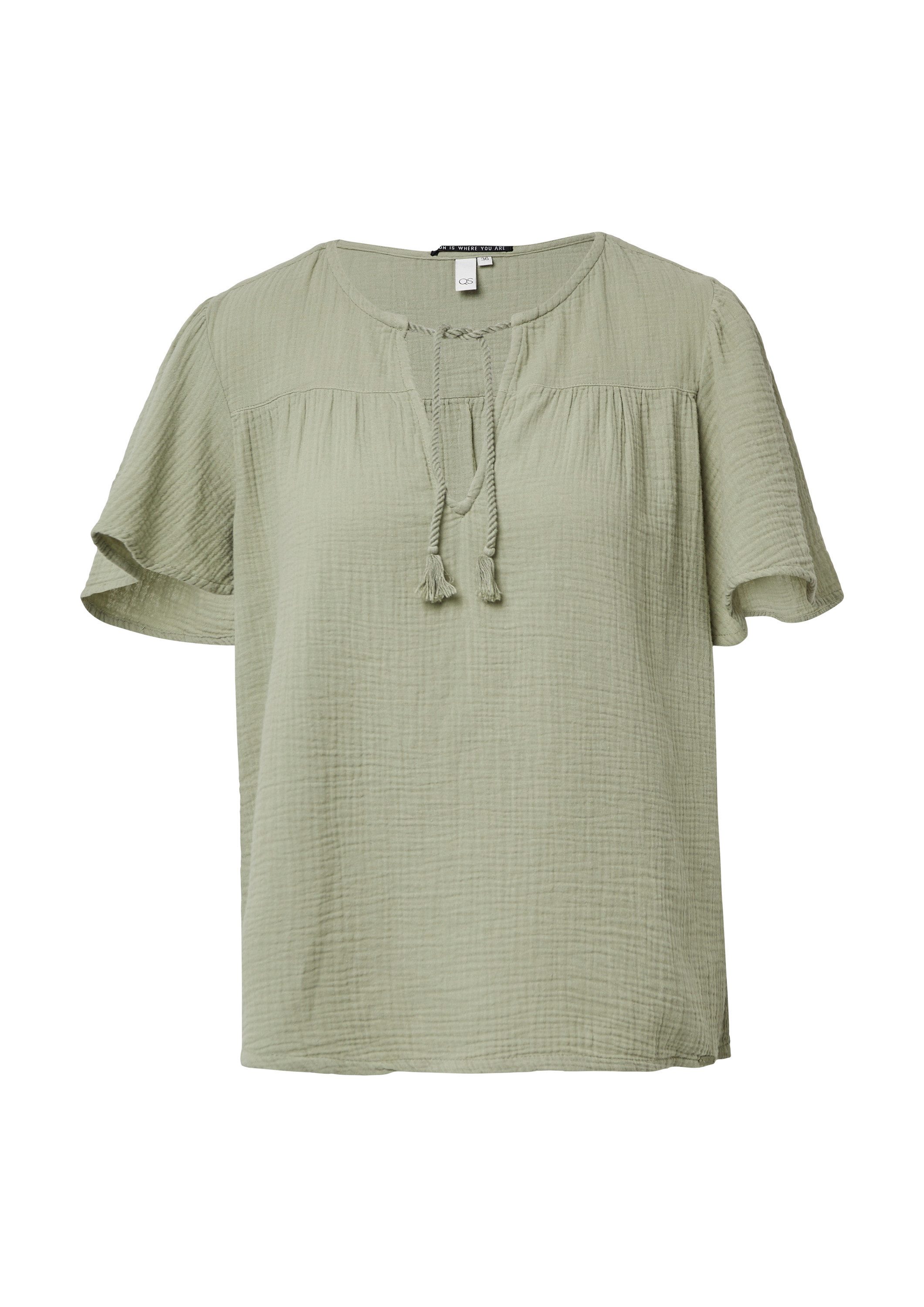 QS Kurzarmbluse Bluse Musselin-Bluse mit Bindeband günstig online kaufen