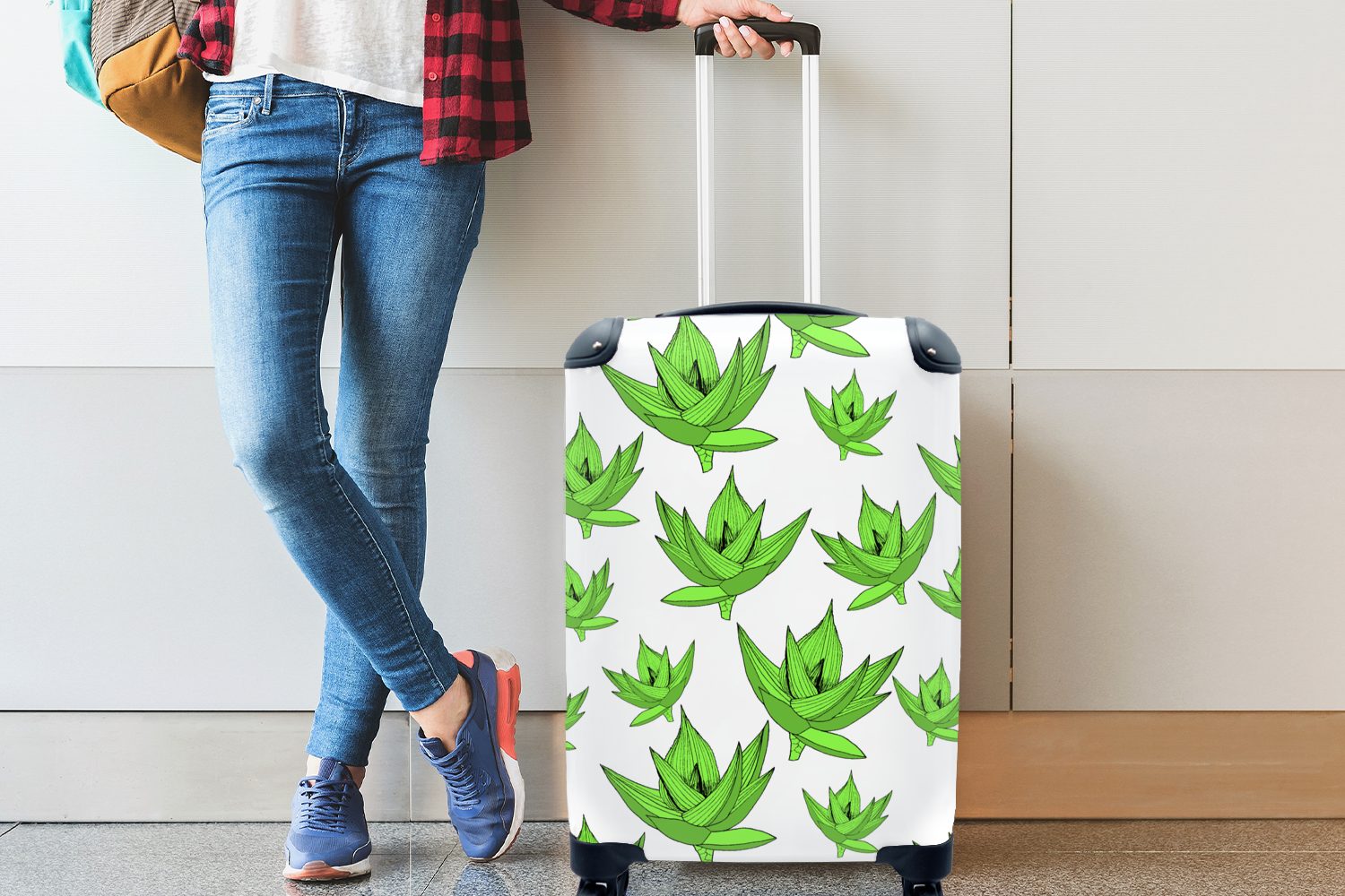 4 Reisetasche - MuchoWow Ferien, für Handgepäckkoffer Muster Aloe Trolley, rollen, Rollen, Pflanzen, mit Reisekoffer Handgepäck Vera -