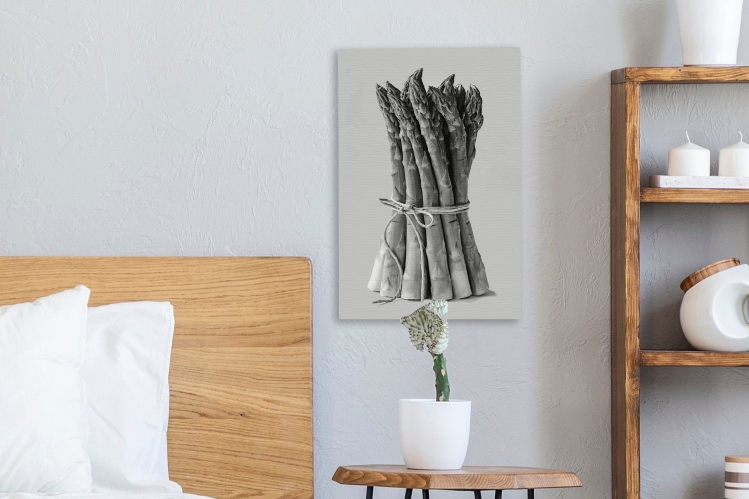 OneMillionCanvasses® Leinwandbild Ein aufrecht St), fertig bespannt Zackenaufhänger, (1 cm und 20x30 - stehendes Gemälde, Spargelbündel inkl. Leinwandbild schwarz weiß