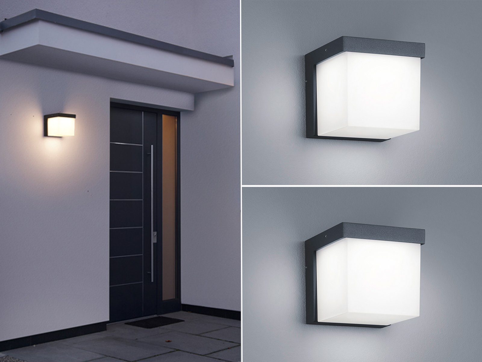 meineWunschleuchte LED Außen-Wandleuchte, LED fest integriert, Warmweiß, 2er-Set kleine Fassadenbeleuchtung für Hauswand, Anthrazit 12 x 11cm