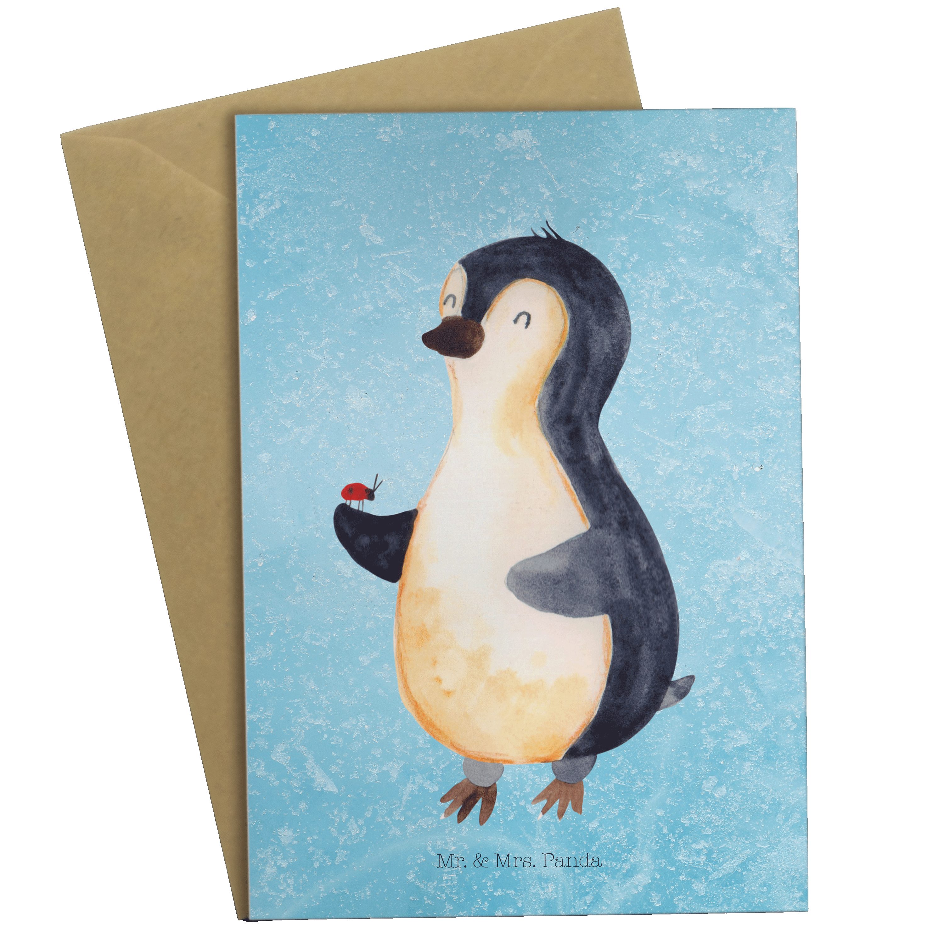 Mr. & Panda Mrs. - Liebe, Eisblau Pinguin Hochzeitskarte, Glüc Marienkäfer Grußkarte - Geschenk