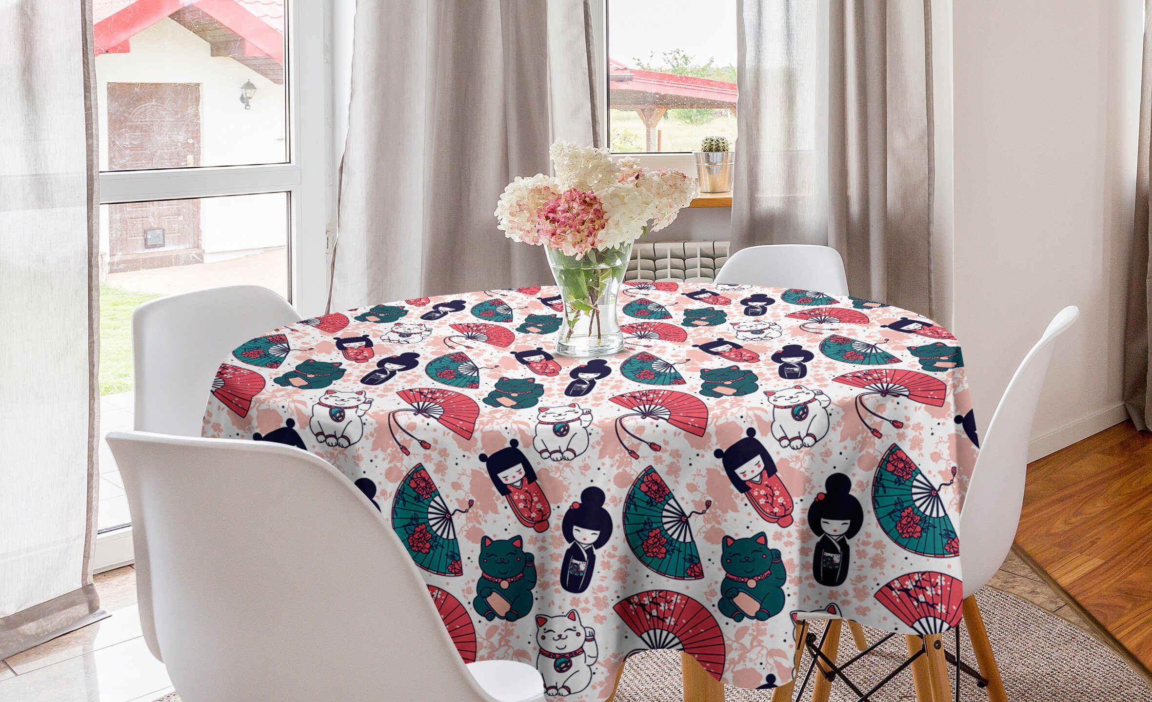 Abdeckung Katze Küche Luck Esszimmer Tischdecke Abakuhaus Items Tischdecke für Dekoration, Kreis japanische Pattern