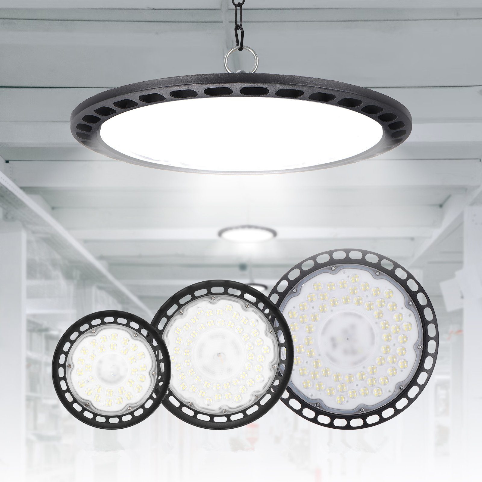 ECSEE LED Deckenleuchte, 288LED, LED fest integriert, Kaltweiß, UFO-Licht, Industrielicht, 288LED, 34cm