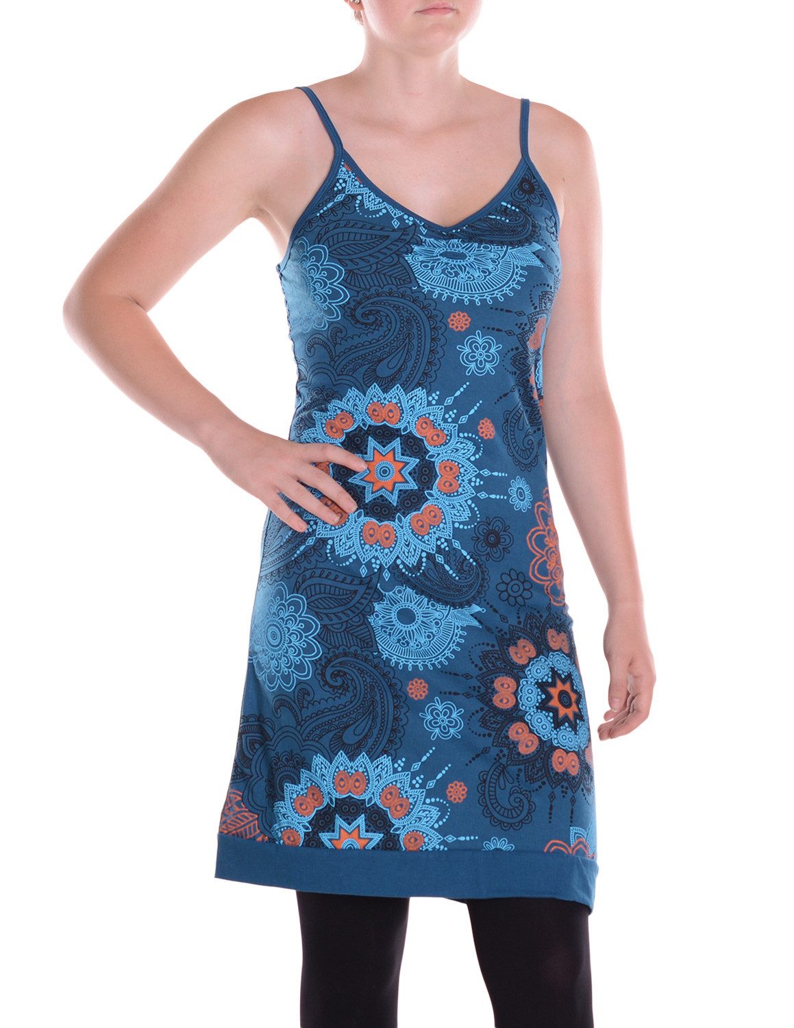 Vishes Sommerkleid Damen Kleid Spaghettiträger Mandala Paisley Print Jersey Alternative Mode, Boho, Hippie, Ethno, Festival
