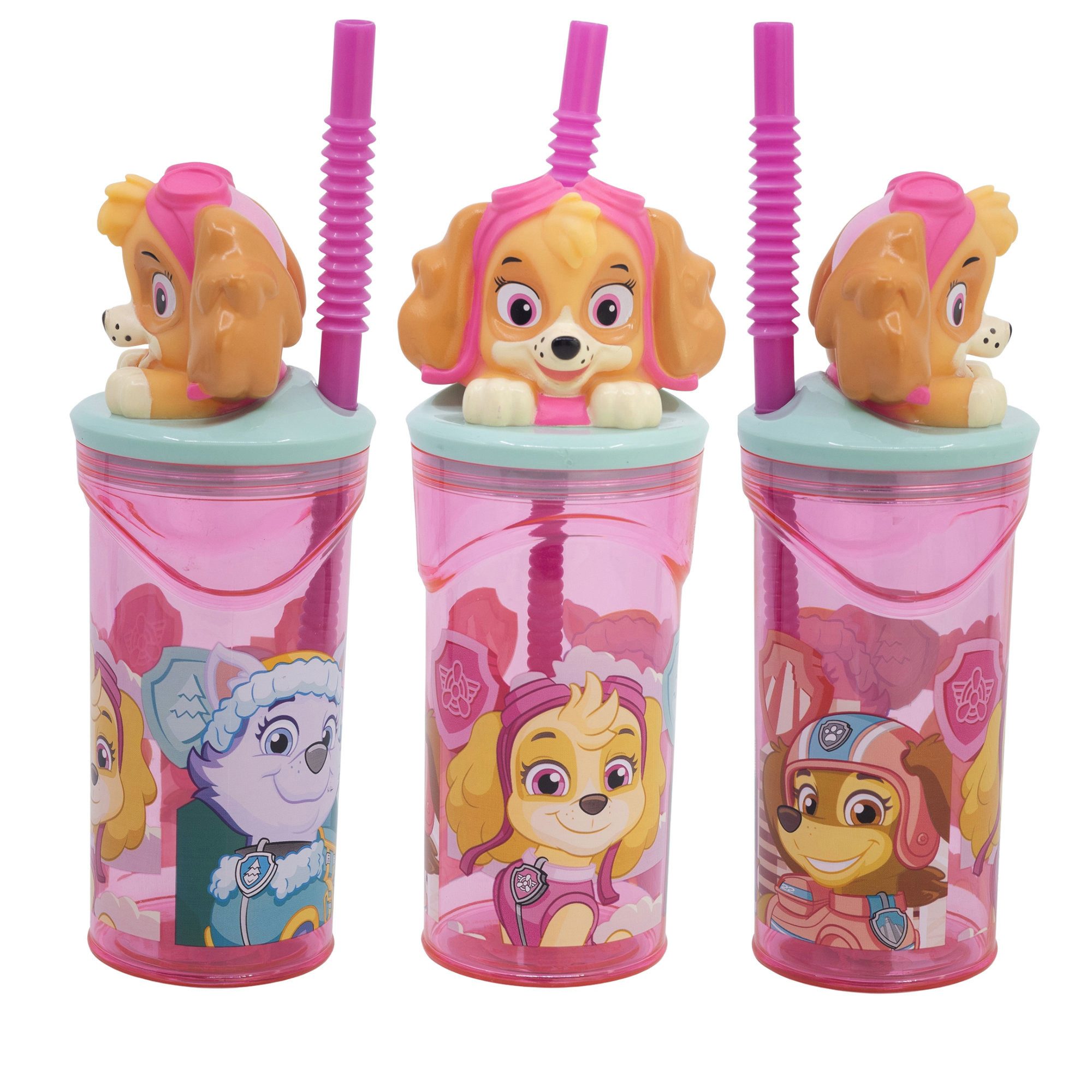 PAW PATROL Becher Paw Patrol Skye 3D Deckel Kinder Trinkbecher integriertem Halm 360ml