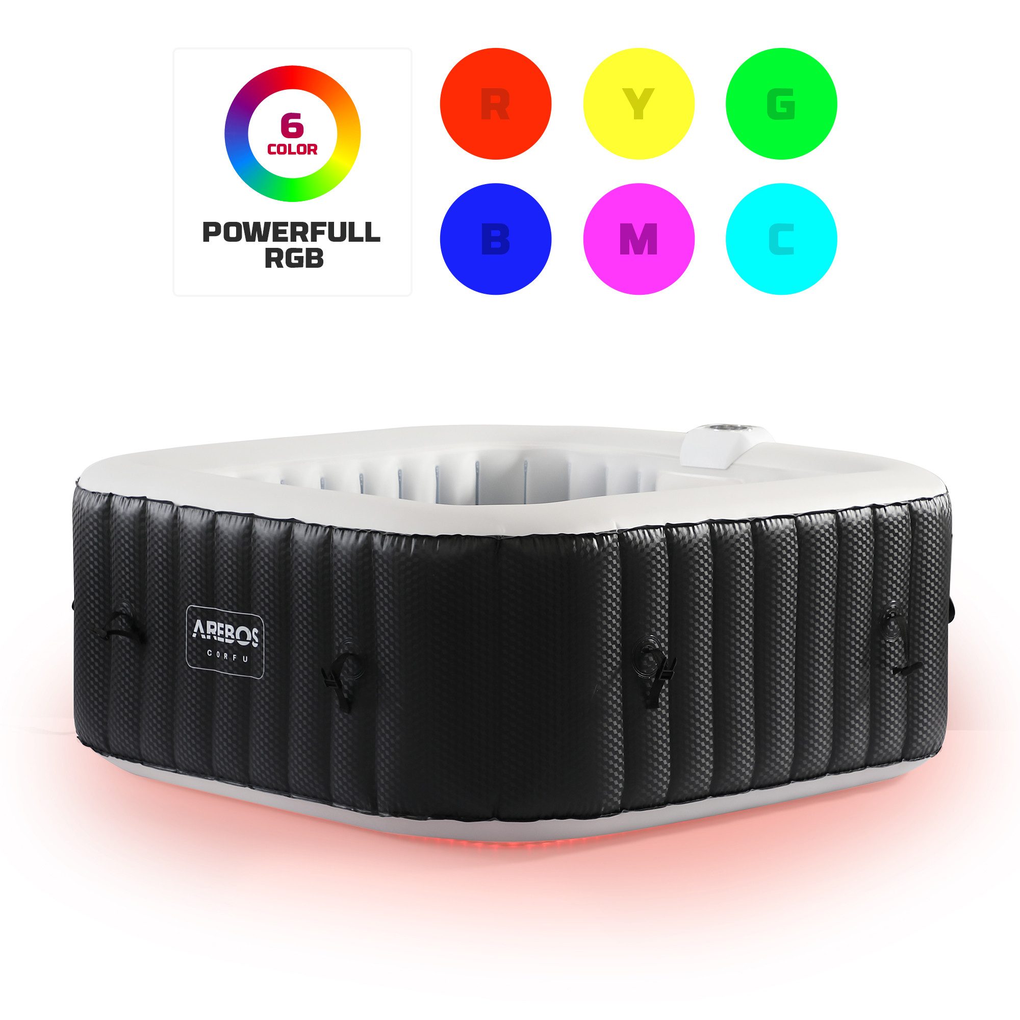 Arebos Whirlpool 154 x 154 cm, mit LED-Beleuchtung, 6 Farben günstig online kaufen