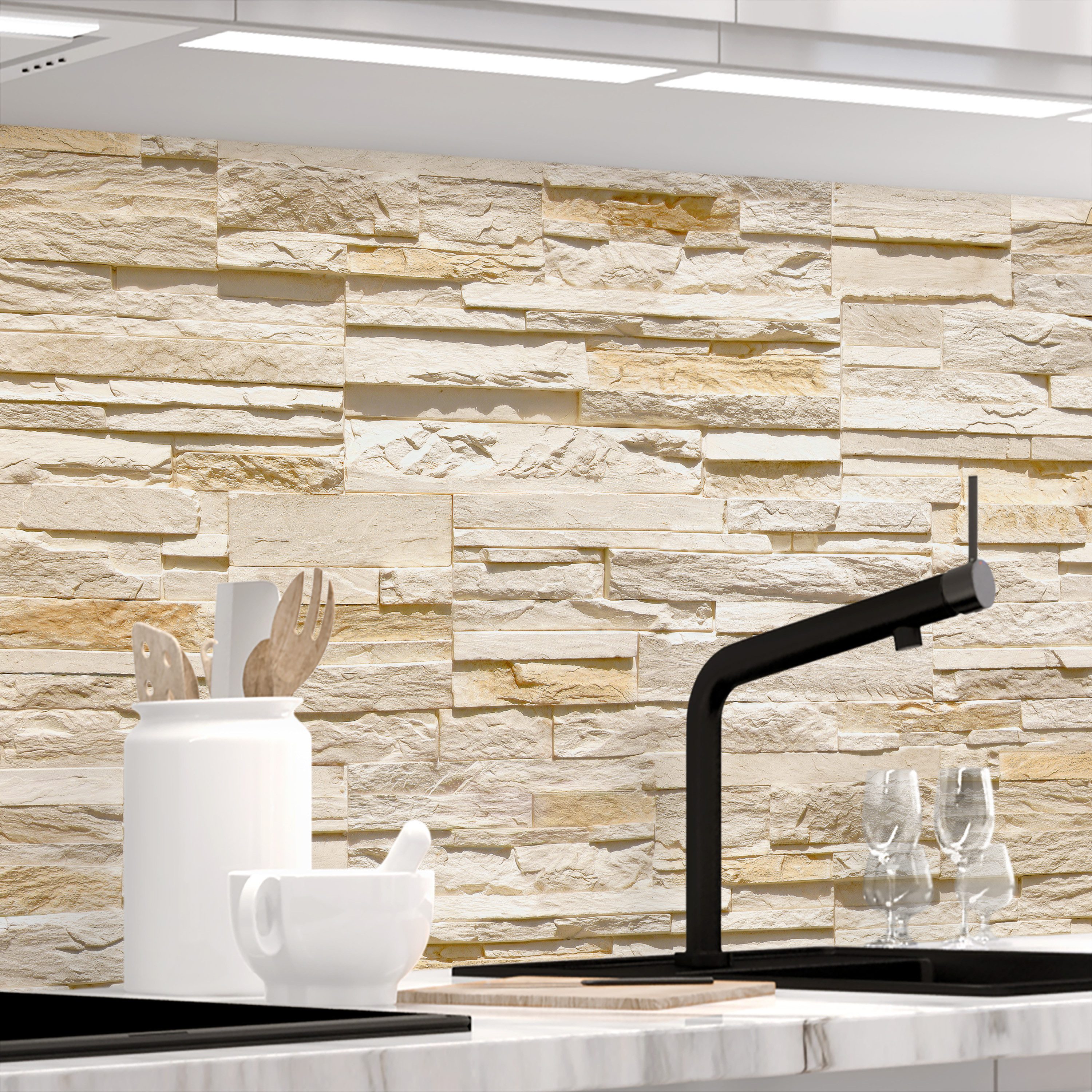 Stickerprofis Küchenrückwand STEINWAND ASHLAR (Matt-Finish), (Premium), 1,5mm, selbstklebend, hält auf besonders vielen Öberflächen