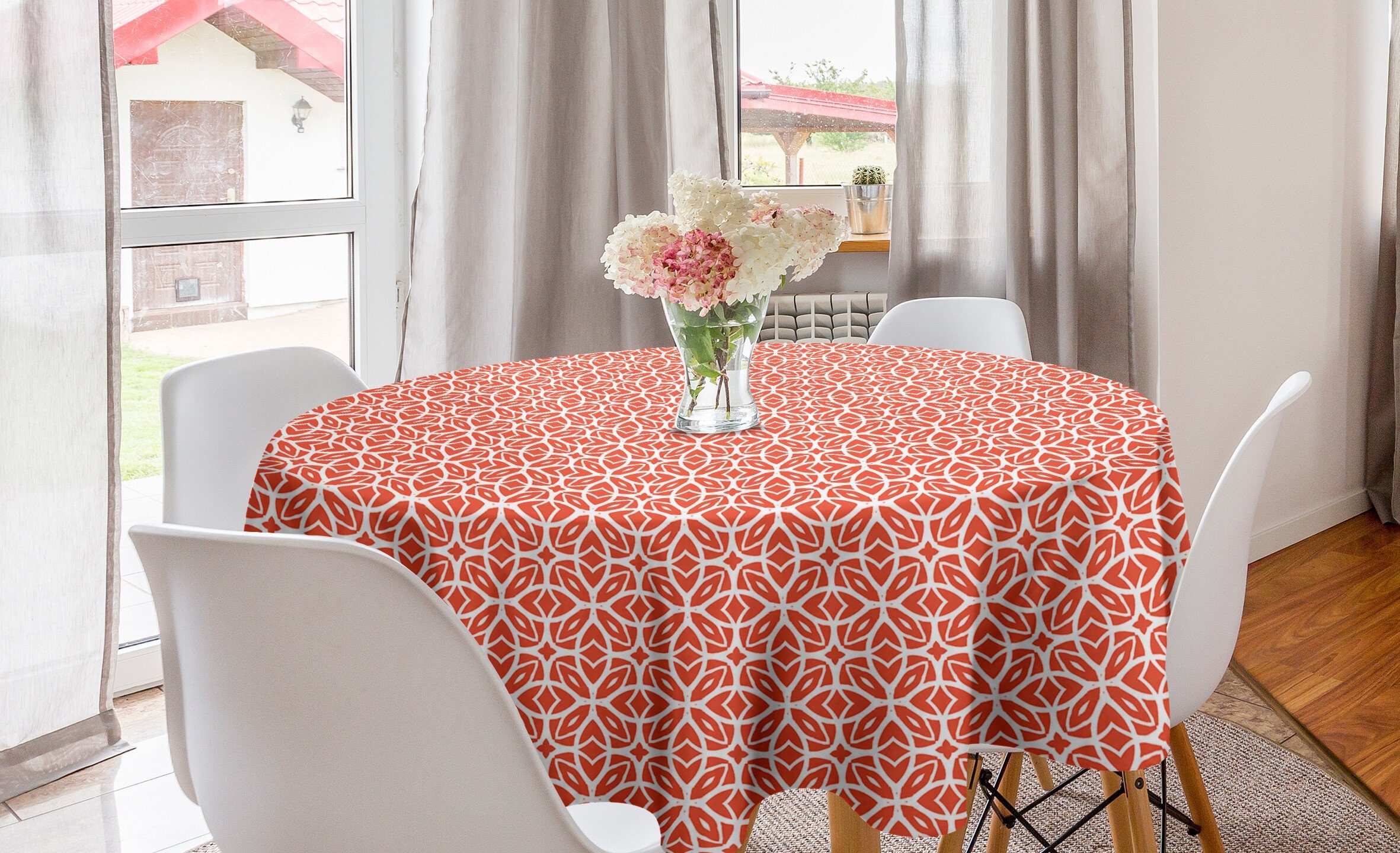 Abakuhaus Tischdecke Kreis Tischdecke Abdeckung für Esszimmer Küche Dekoration, Art Deco Lacy Blumenmuster | Tischdecken