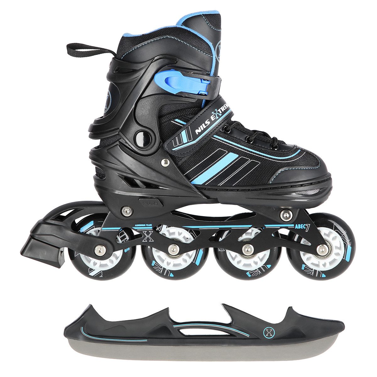 NILS EXTREME Inlineskates 2-IN-1 Inliner Schlittschuhe Rollschuhe wechselbare Kufen, Verstellbare Größe für eine lange Nutzungsdauer