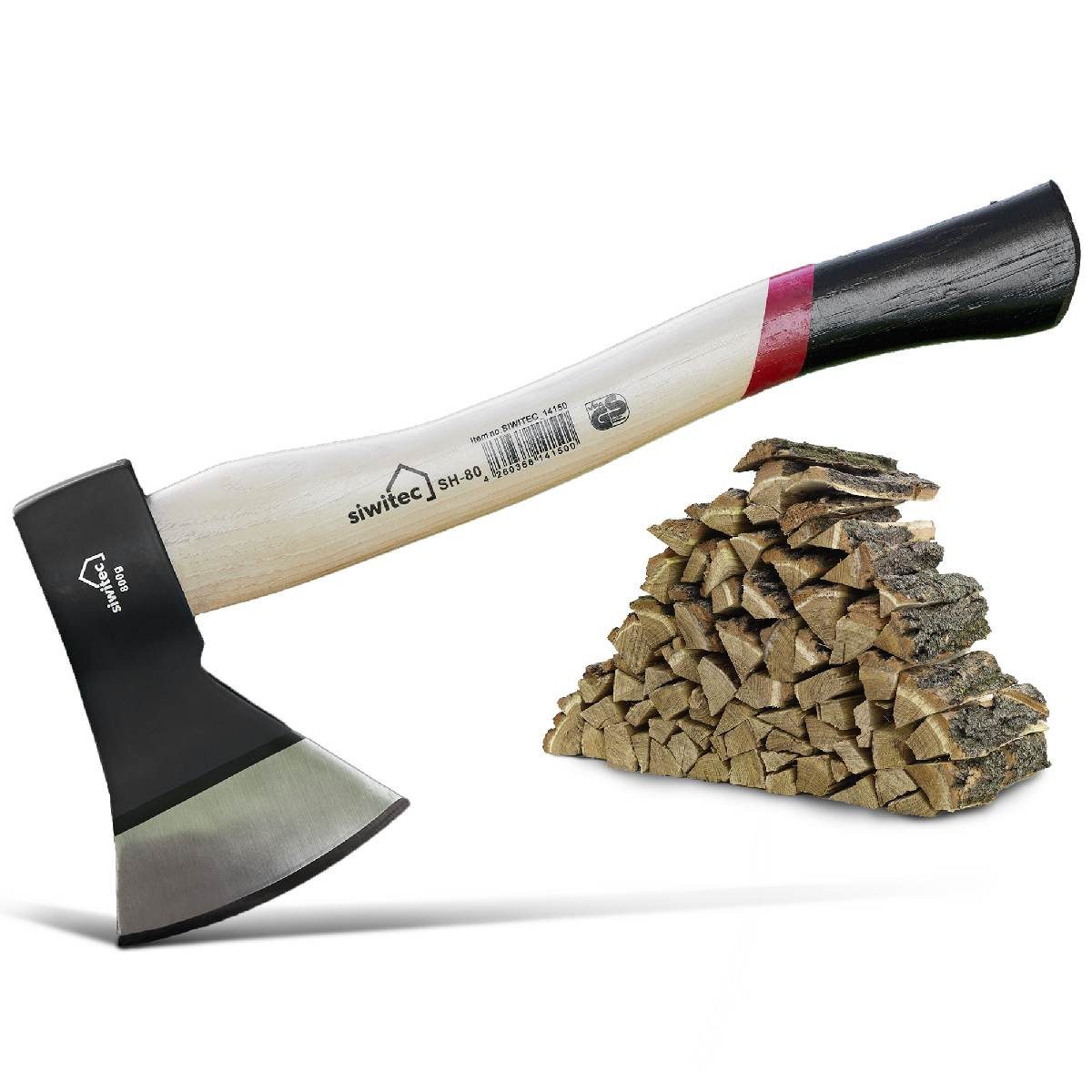 siwitec Axt Holzaxt SH-80, 800 Gramm Kopfgewicht, 1060 g, (Unterschiedliche Kopfgewichte), GS-Zeritfizierung für maximale Arbeitssicherheit, Universalaxt