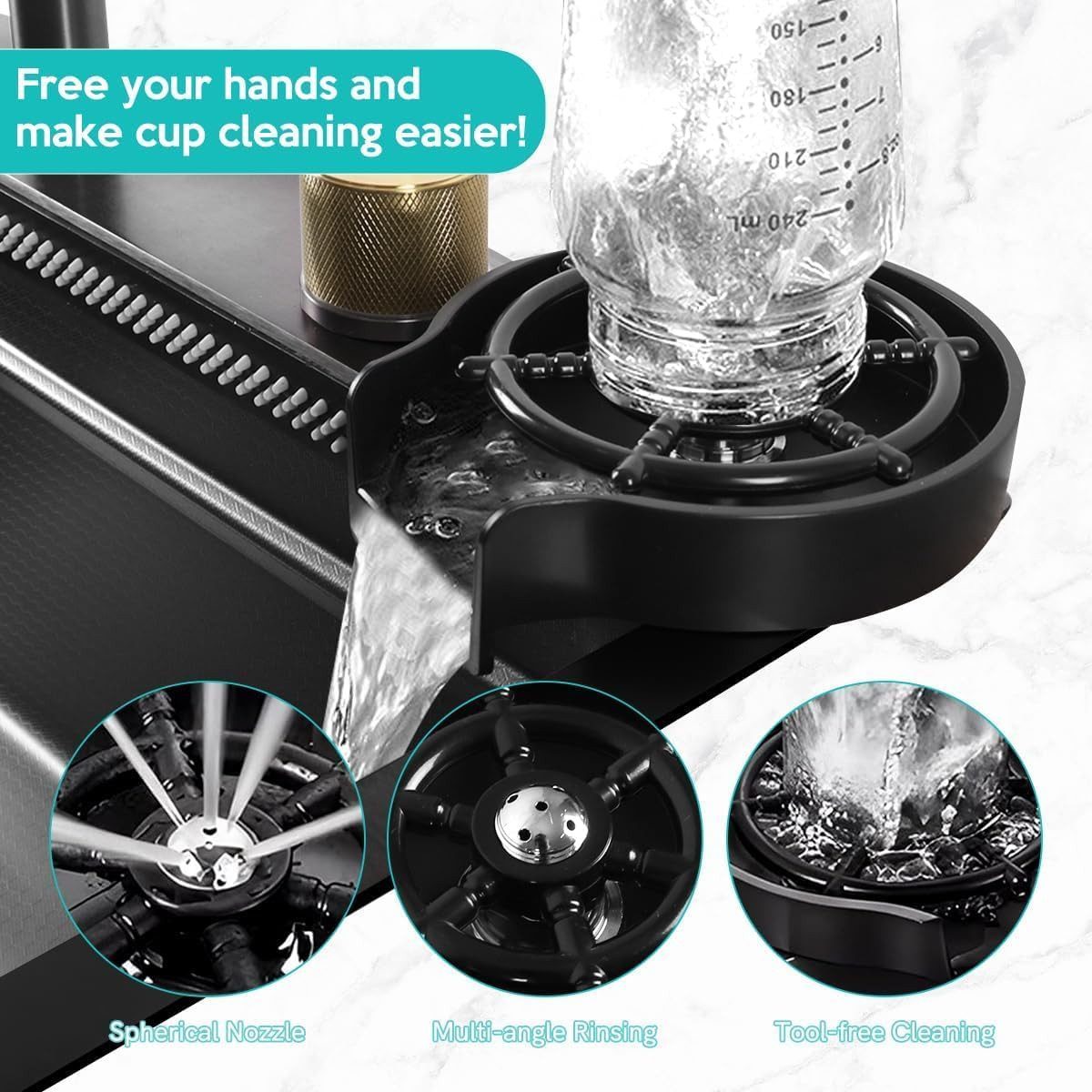 Faizee Home Stainless Steel Built-in Sink with Waterfall, Sound Insulation, 4-Outlet Faucet