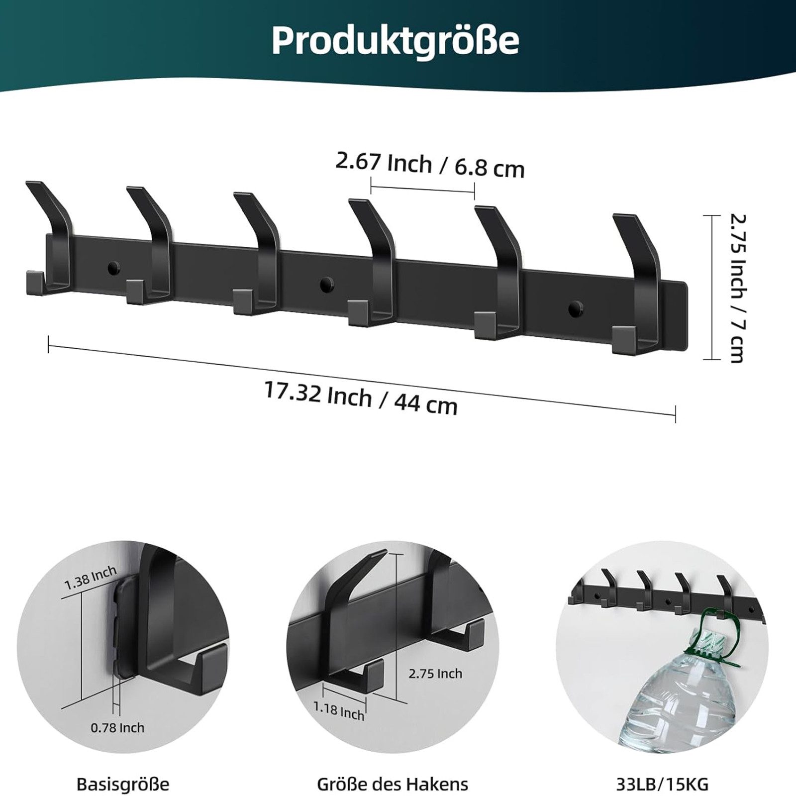 SURFOU Garderobenleiste, Wandgarderobe aus Metall, Garderobe Garderobenhaken, (2 Stück), Wand Hakenleiste ca. 30kg, für Flur, Bad und Küche, Tür