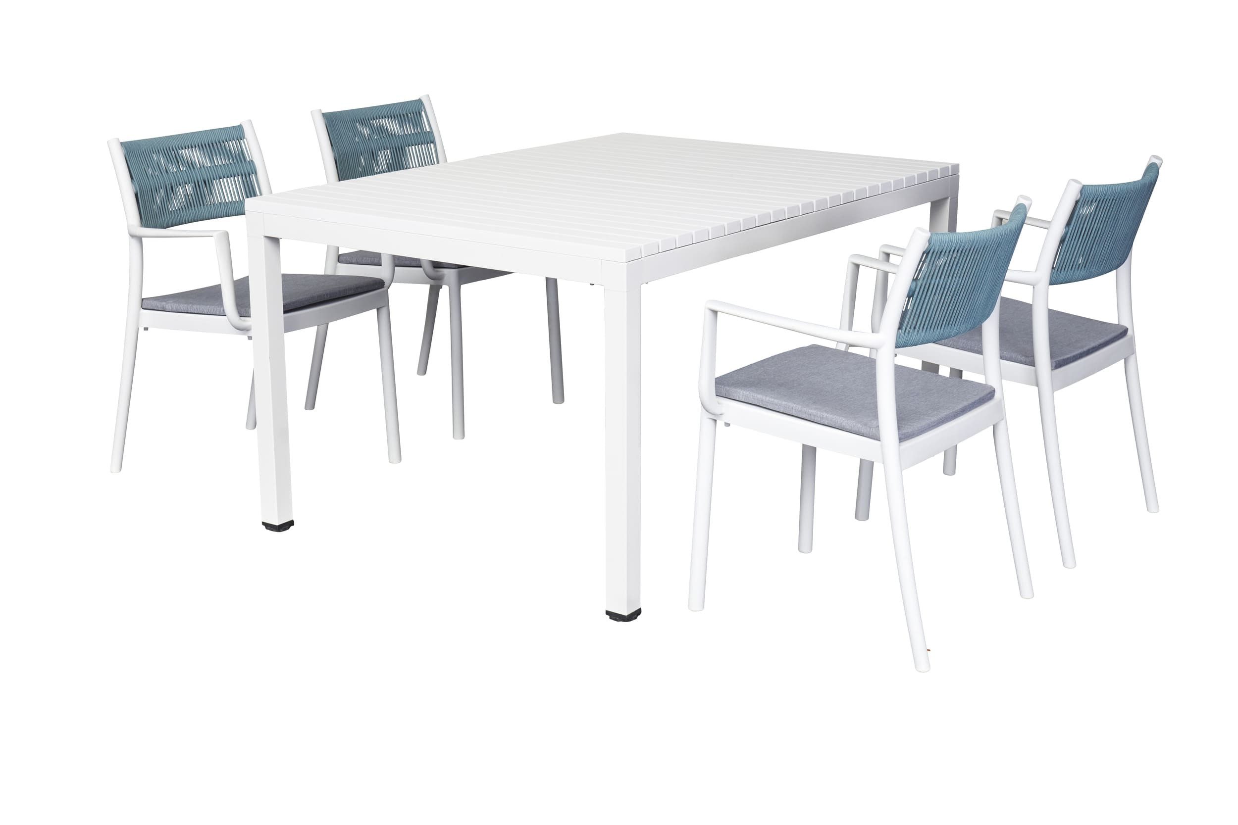 LC Garden Garten-Essgruppe Vona Gartenset weiß/blau 7tlg. Esstisch 210x100cm + 6 Gartenstühle