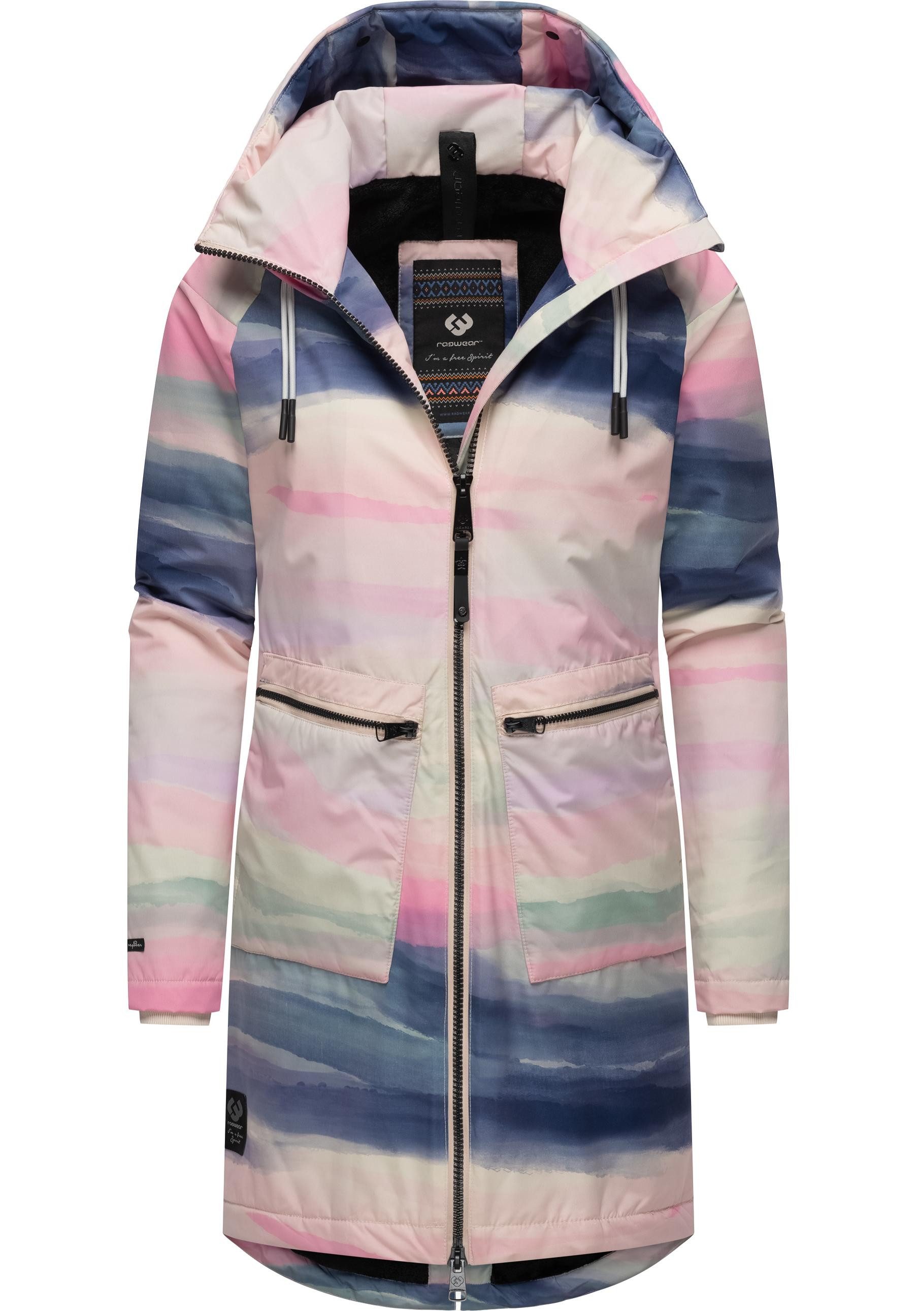 Ragwear Wintermantel Holstic Print Wasserdichter Winter Kurzmantel mit Kapuze