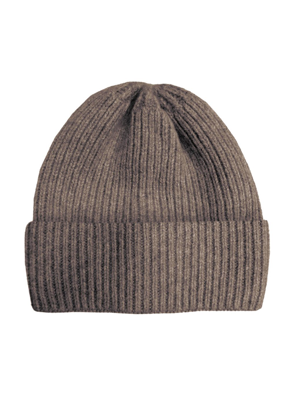 CAPO Strickmütze CAPO-DOUX CAP knitted cap, ribbed, turn up Kaschmi Made in Europe taupe