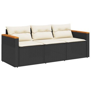 vidaXL Loungesofa Gartensofa mit Kissen 3-Sitzer Schwarz Poly Rattan