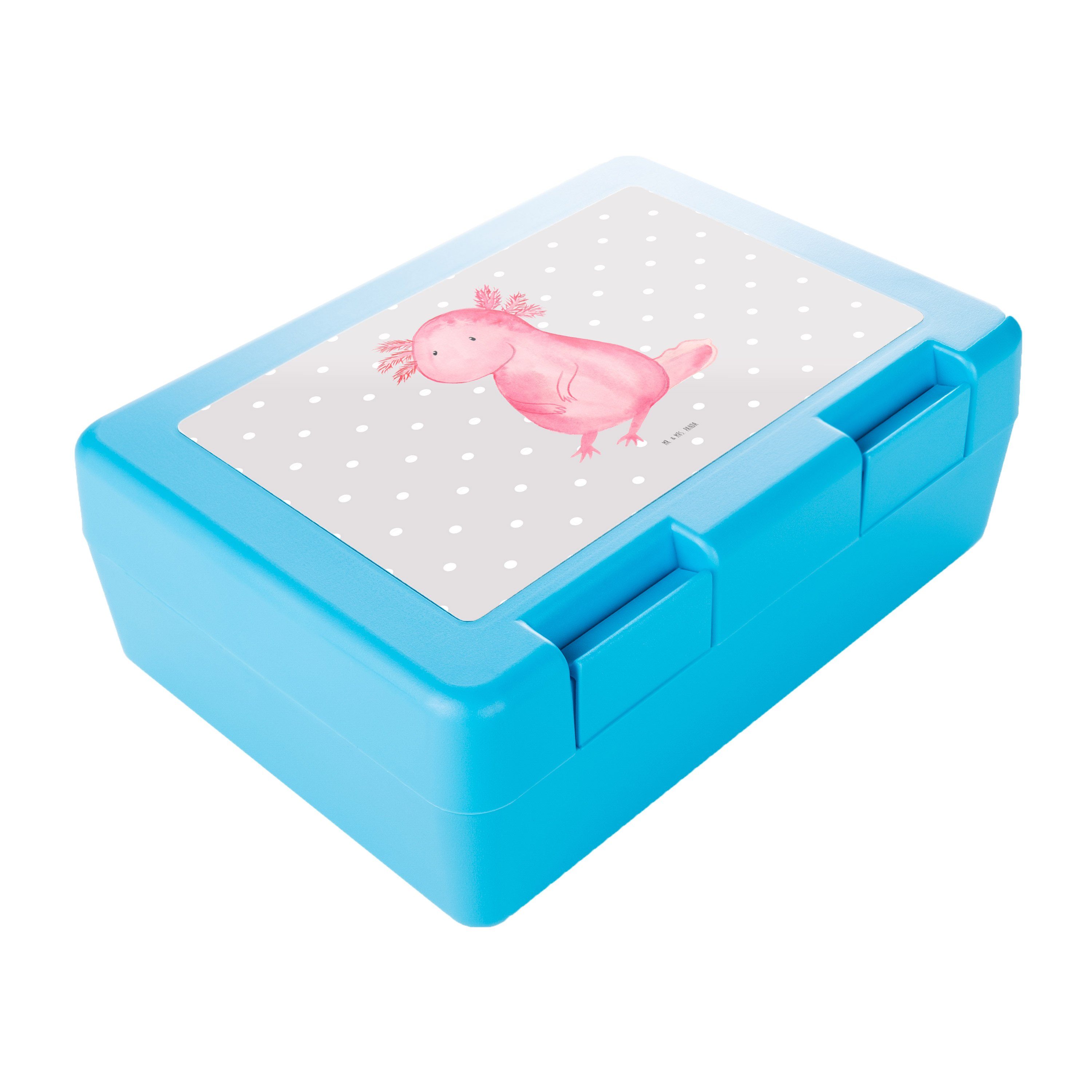 Premium Axolotl Brotbox, - Molch, Mrs. Panda Brotzeitbox, (1-tlg) Kunststoff, Freun, Mr. & Geschenk, Grau Pastell Butterdose -