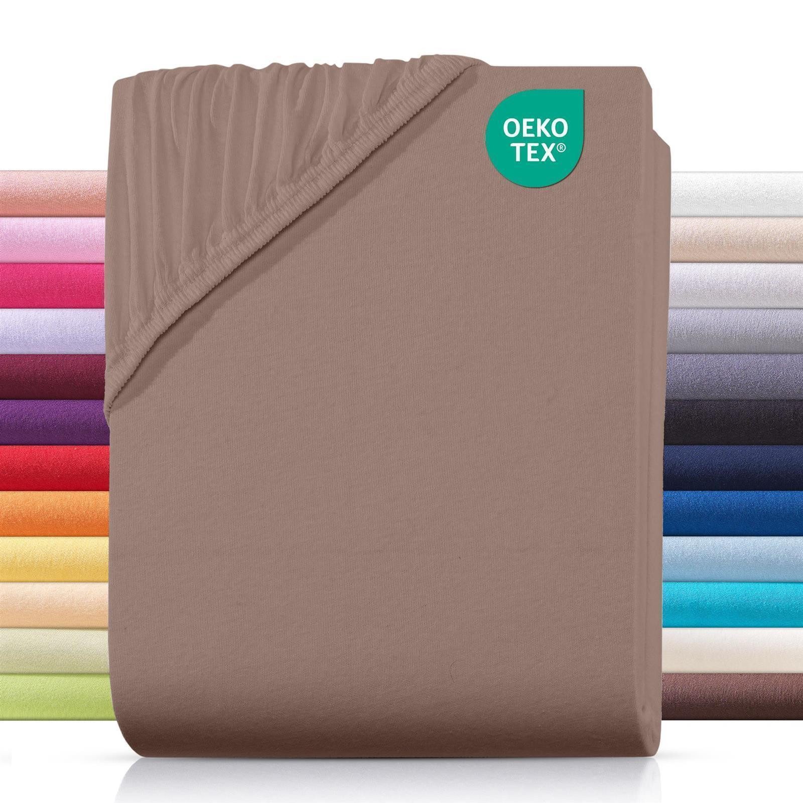 Carpe Sonno Spannbettlaken Jersey 90x200 100x200 120x200 140x200 160x200 180x200 200x200 70x140, Jersey, Gummizug: rundum, (1 Stück), 100% Baumwolle Spannbettlaken 90x200 Spannbetttuch Nougat