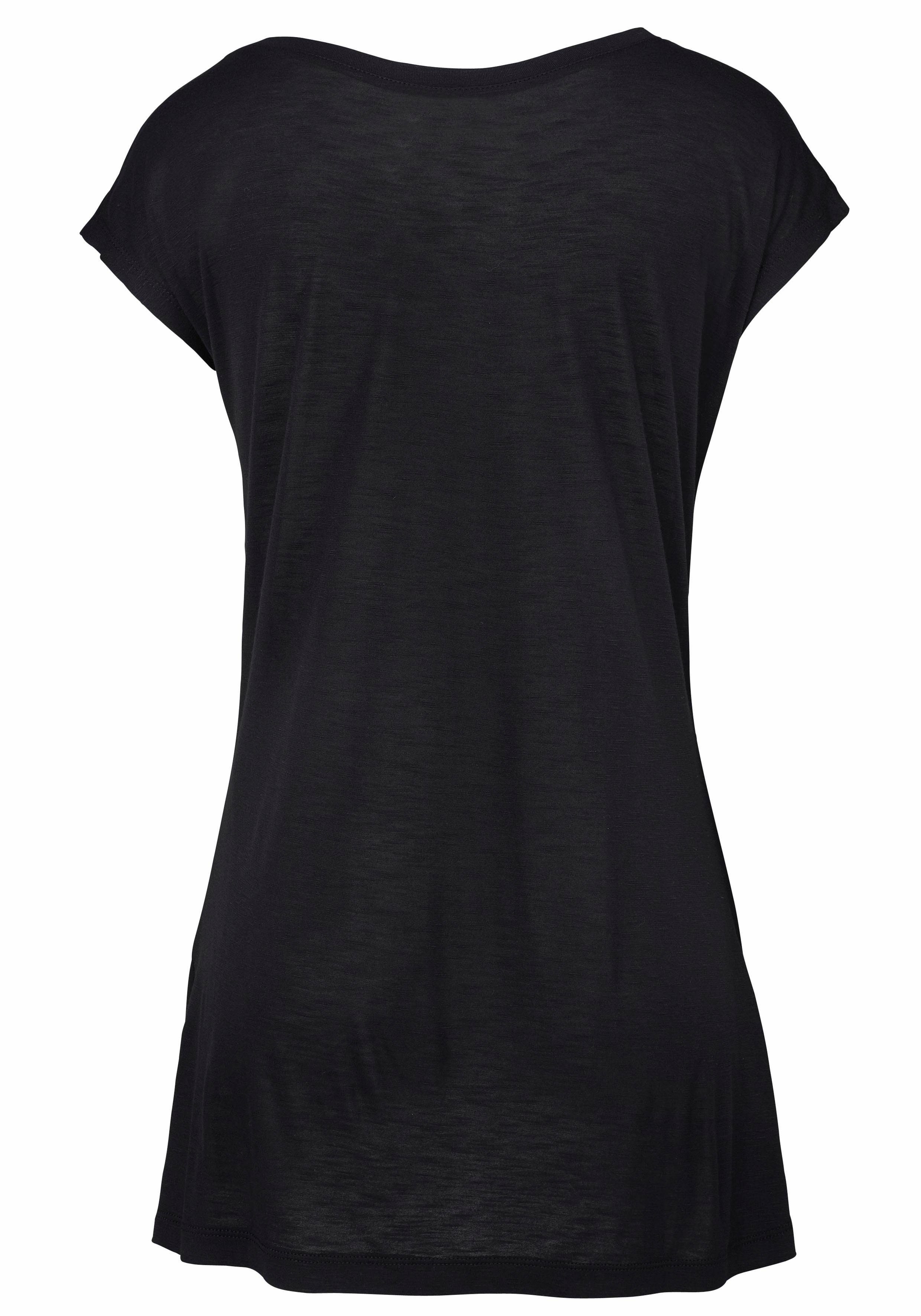 Strandshirt schwarz mit Ethno-Look, casual und LASCANA glänzendem Print Effekt,