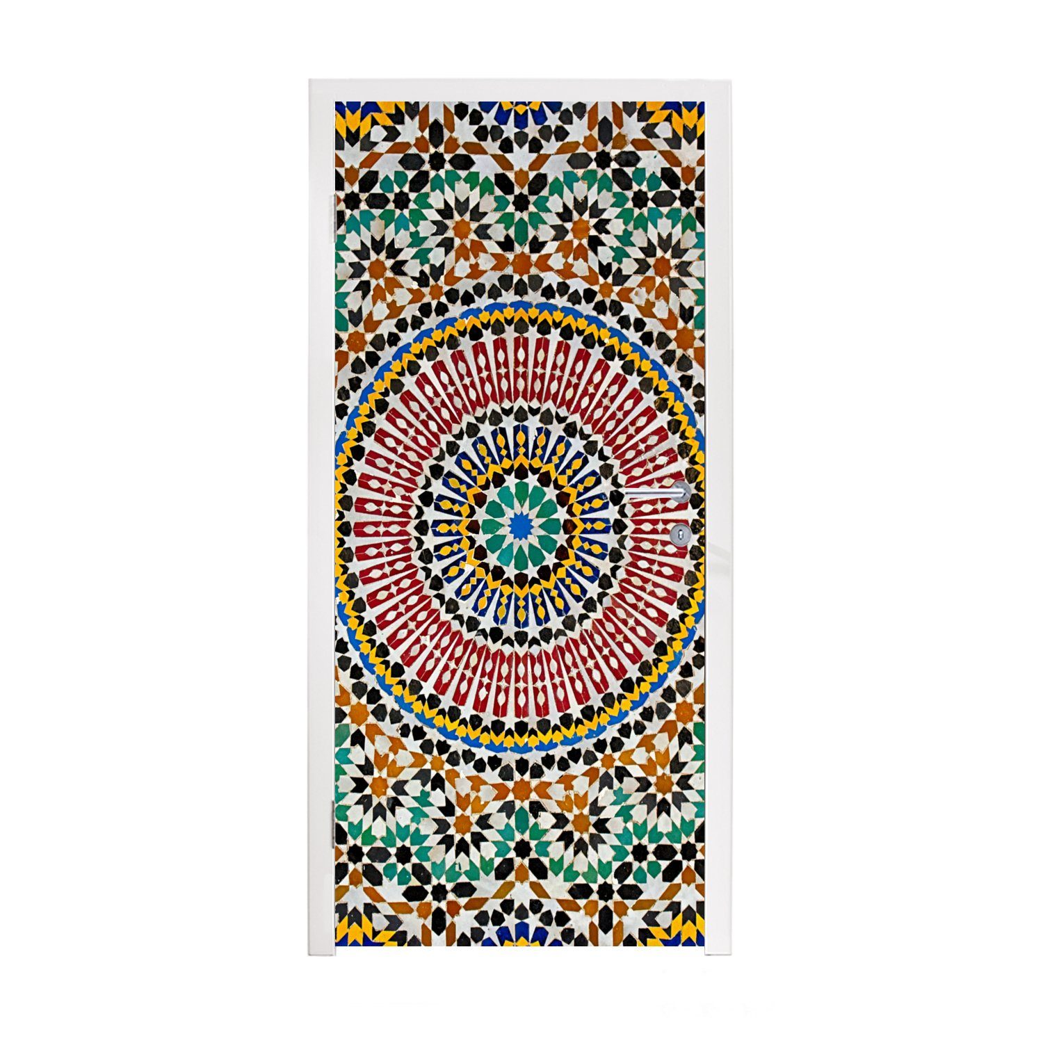 MuchoWow Türtapete Ansicht eines marokkanischen Mosaiks von oben, Matt, bedruckt, (1 St), Fototapete für Tür, Türaufkleber, 75x205 cm