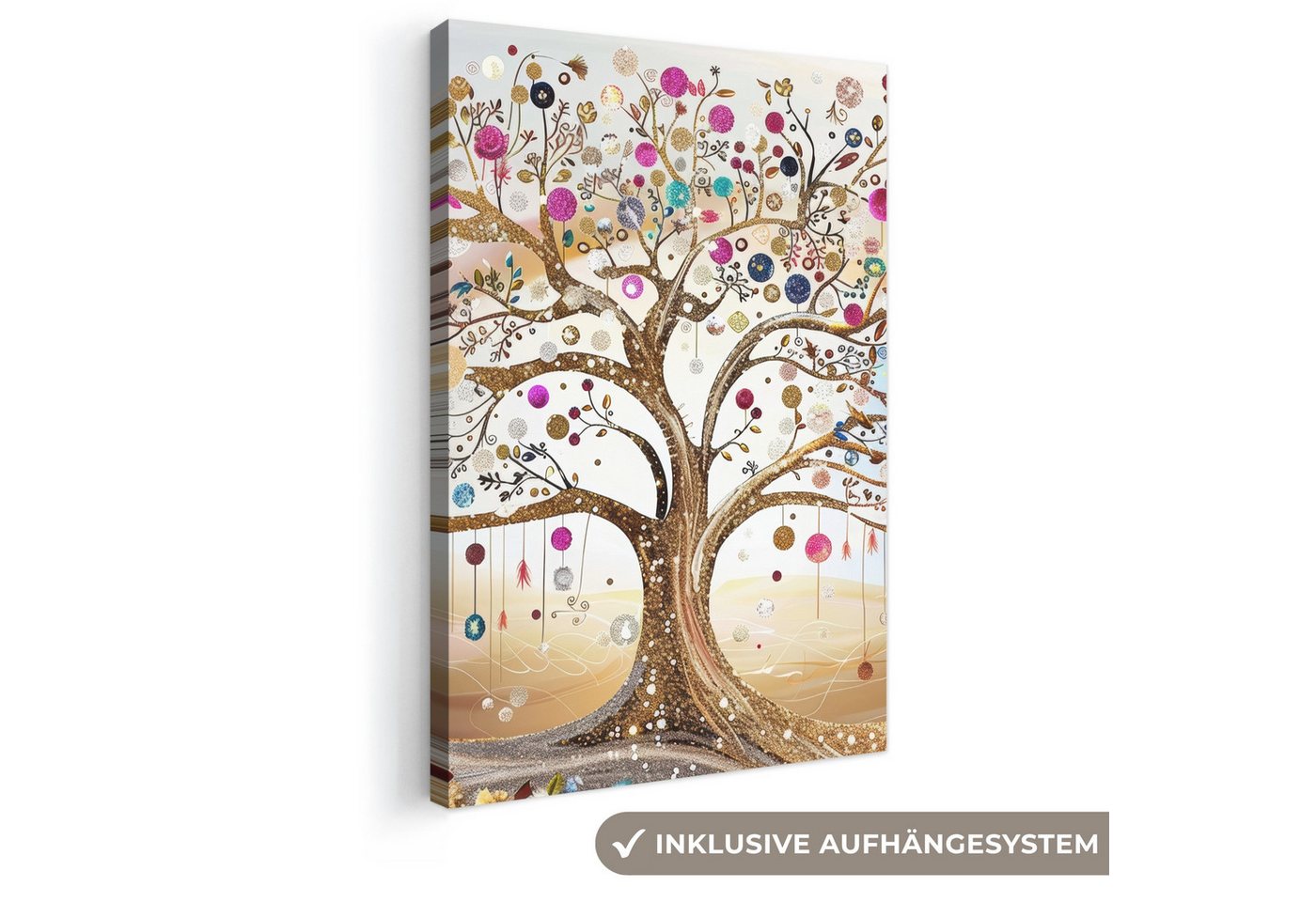 OneMillionCanvasses® Leinwandbild Baum des Lebens - Gold - Bunt - Abstrakt - Ästhetisch, Fotodruck (1 St), Leinwand Canvas Wandbild, Wanddekoration 20x30 cm