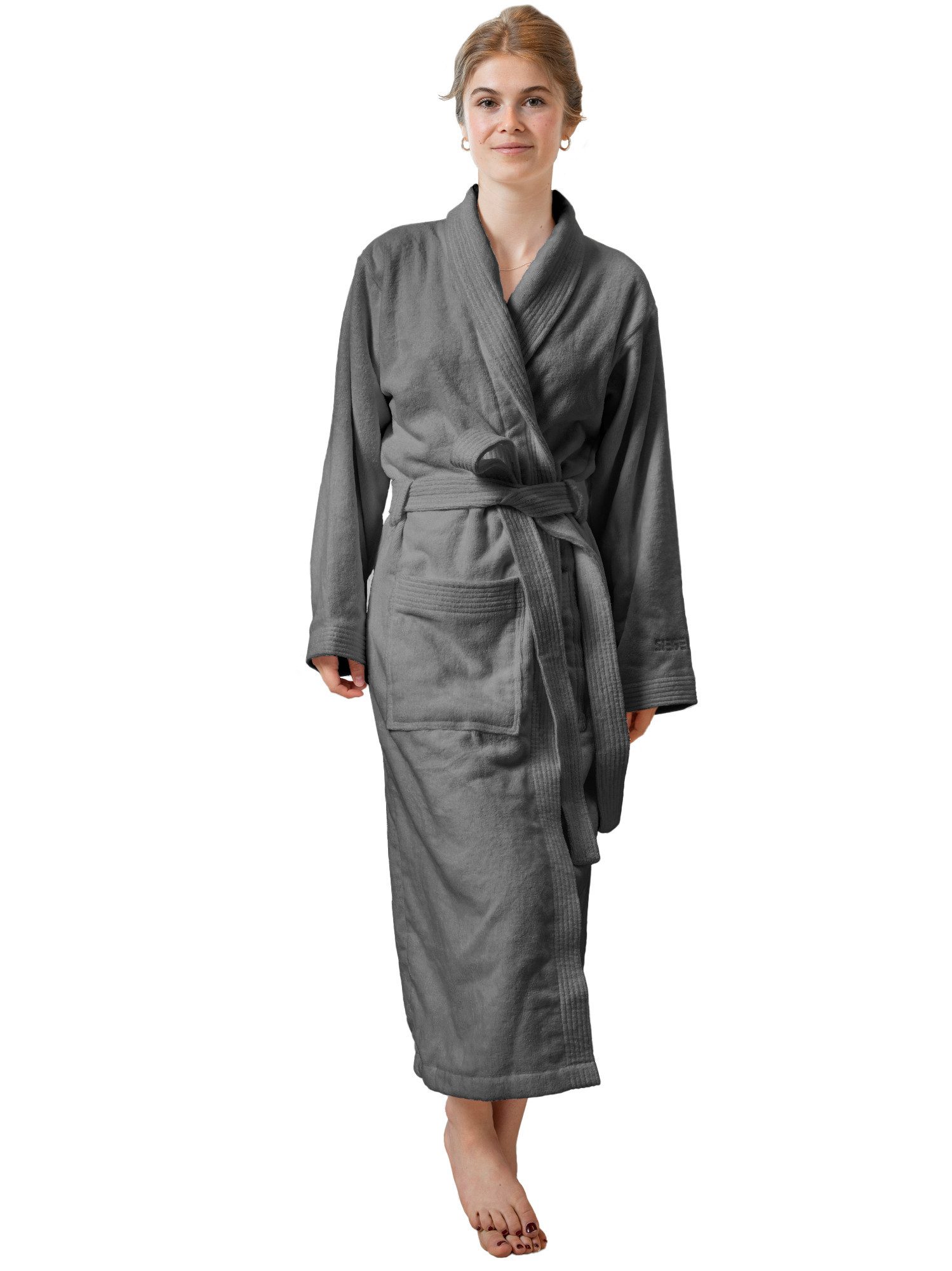 SIEGENTHAL Damenbademantel Damen Bademantel Frottee Velour Schalkragen Flauschig Wadenlang, Schalkragen, Gürtel, saugfähigem Frottee,Pflegeleicht und langlebig,praktische Taschen