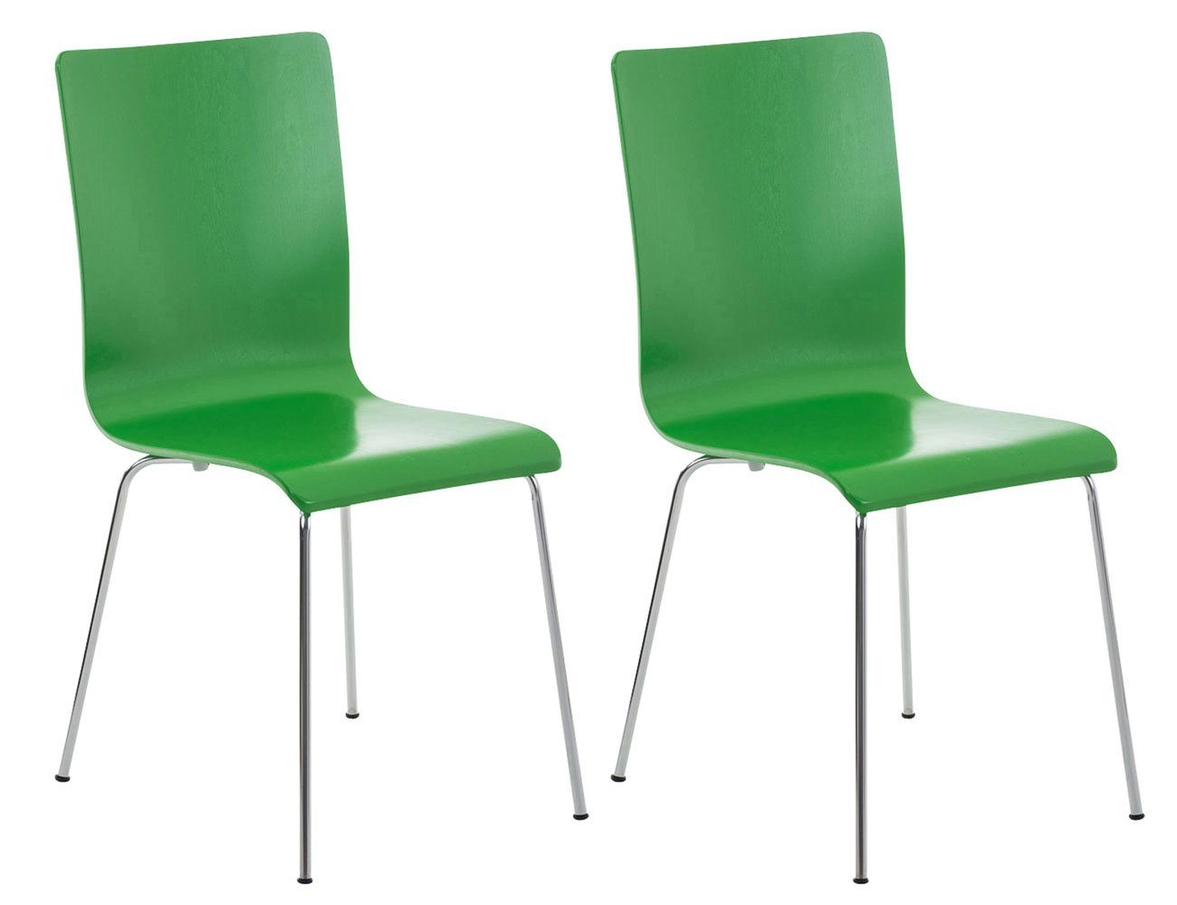 TPFLiving Besucherstuhl Peppo mit ergonomisch geformter Sitzfläche - Konferenzstuhl (Besprechungsstuhl - Warteraumstuhl - Messestuhl, 2 St), Gestell: Metall chrom - Sitzfläche: Holz grün
