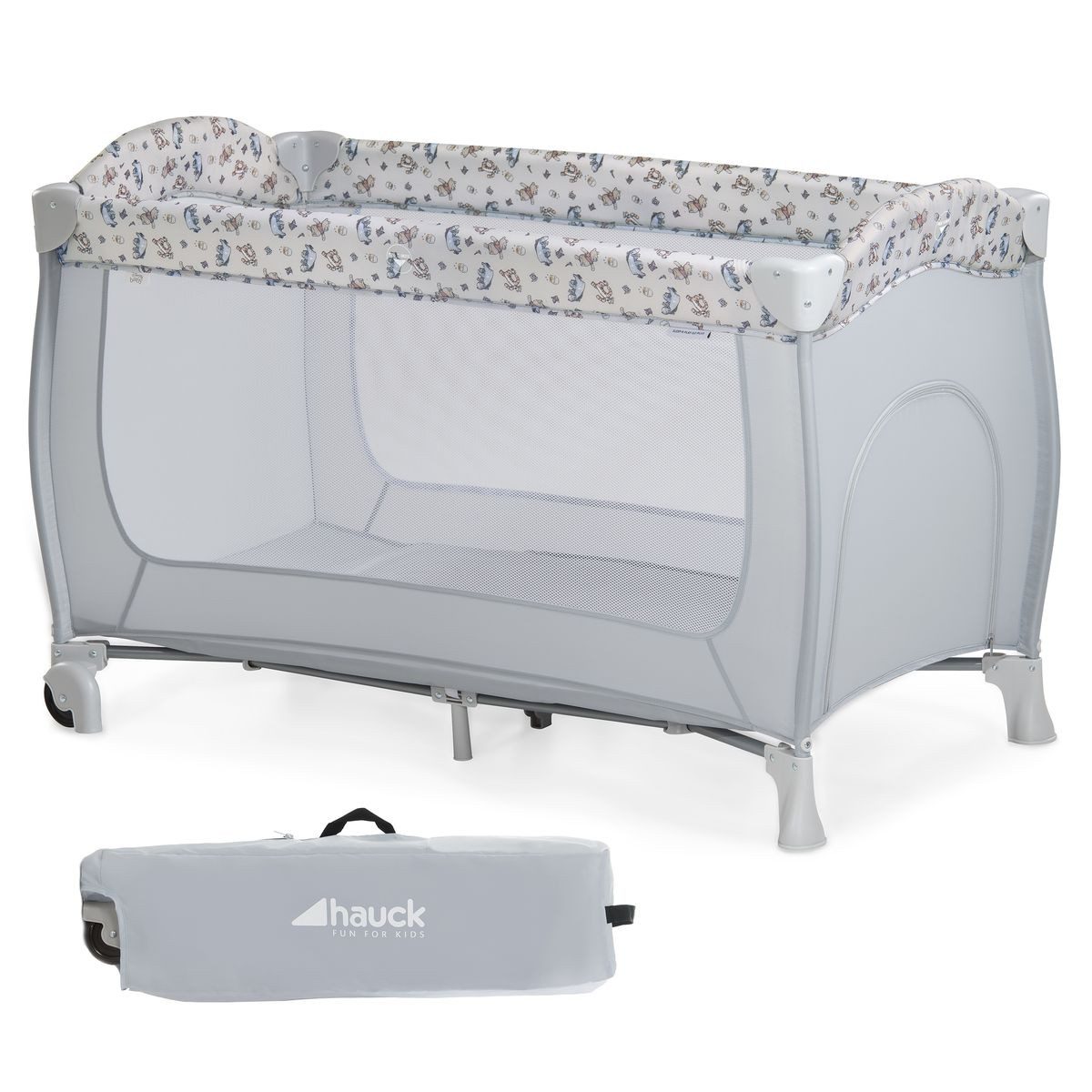 Hauck Baby-Reisebett Sleep'n Play Go Plus - Disney - Pooh Exploring, Baby Kinder Reisebett faltbar mit Rollen,Tasche & seitlichem Einstieg