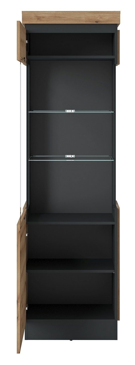 Vitrine CORTE, Coast Evoke Eiche Dekor, Grau, 1 Glastür, 2 Einlegeböden, 2 Glasböden, Türanschlag links