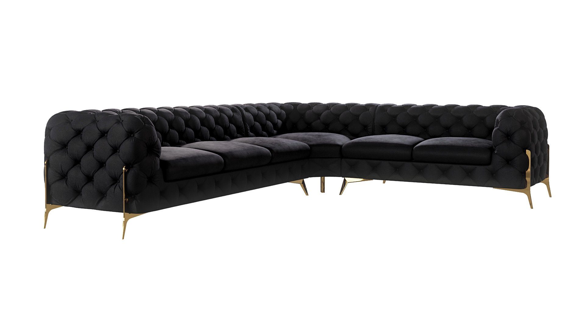 S-Style Möbel Ecksofa Chesterfield Ashley mit Goldene Metall Füßen, Die Eckeinheit kann entweder rechts- oder linkshändig sein, mit Wellenfederung