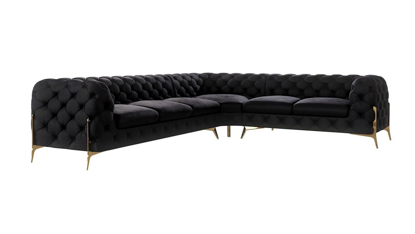 S-Style Möbel Ecksofa Ashley, Chesterfield mit Goldenen Metall Füßen, mit Wellenfederung