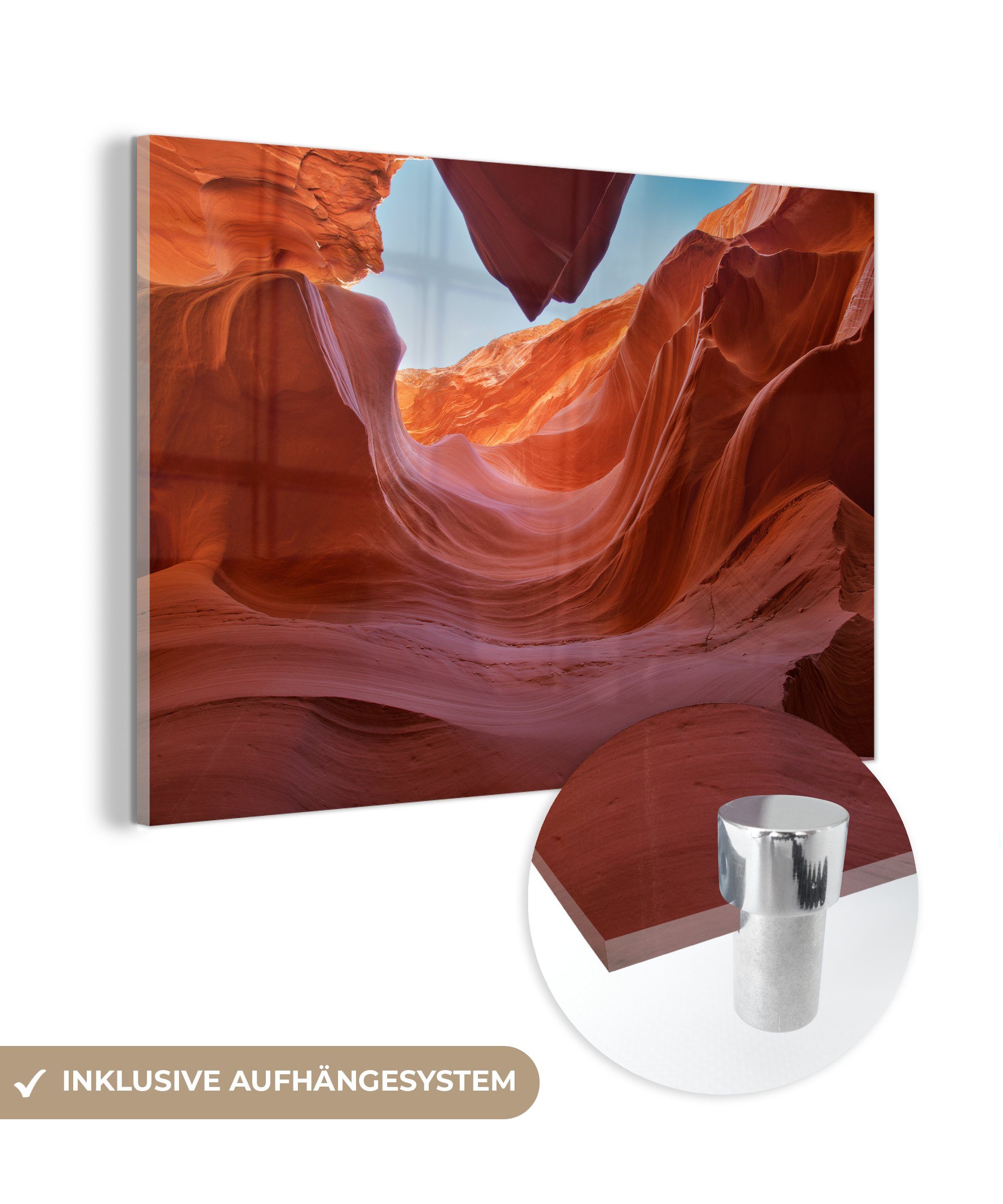 (1 Antelope unter Felsen Sonne Acrylglasbild Acrylglasbilder Canyon, St), Schlafzimmer brennenden der im & MuchoWow Wohnzimmer