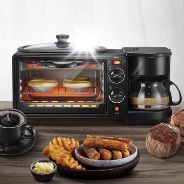 DOPWii Frühstücks-Set 3-in-1-Frühstücksbereiter, Elektrische Frühstücksstation für zu Hause, mit Kaffeemaschine, Toaster, Ofen und Bratpfanne