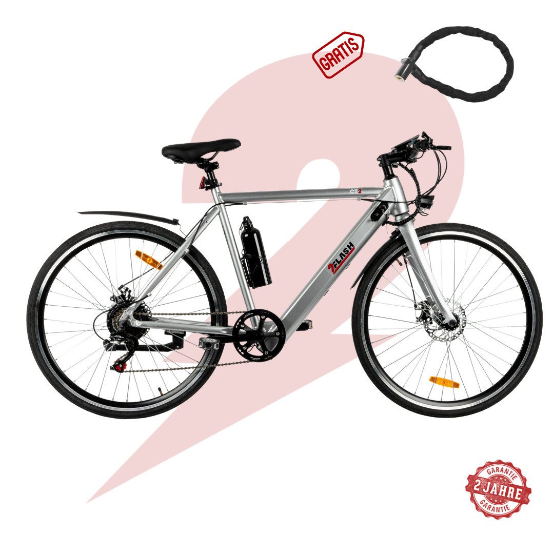 2FLASH E-Bike Urbanbike 2Flash CT2 City E-Bike Schwarz, 28 Zoll, leichtes E-Bike, (280,8Wh), 6 Gang, Kettenschaltung, Heckmotor, 280,80 Wh, (1 tlg), leichtes E-Bike