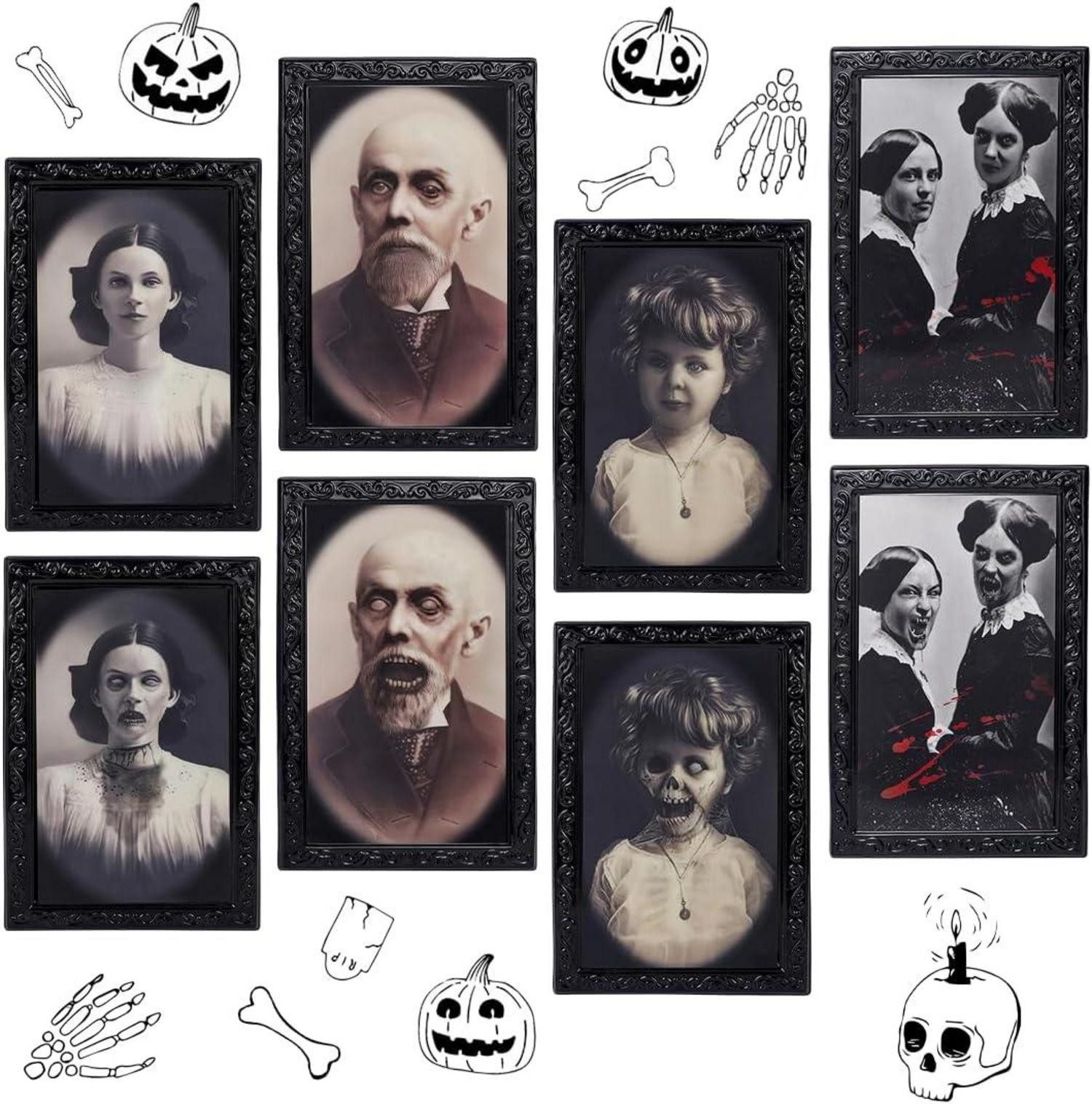 Dekohänger Halloween Deko Bilderrahmen 4 Stück Horror 3D Wechselndes Gruselige