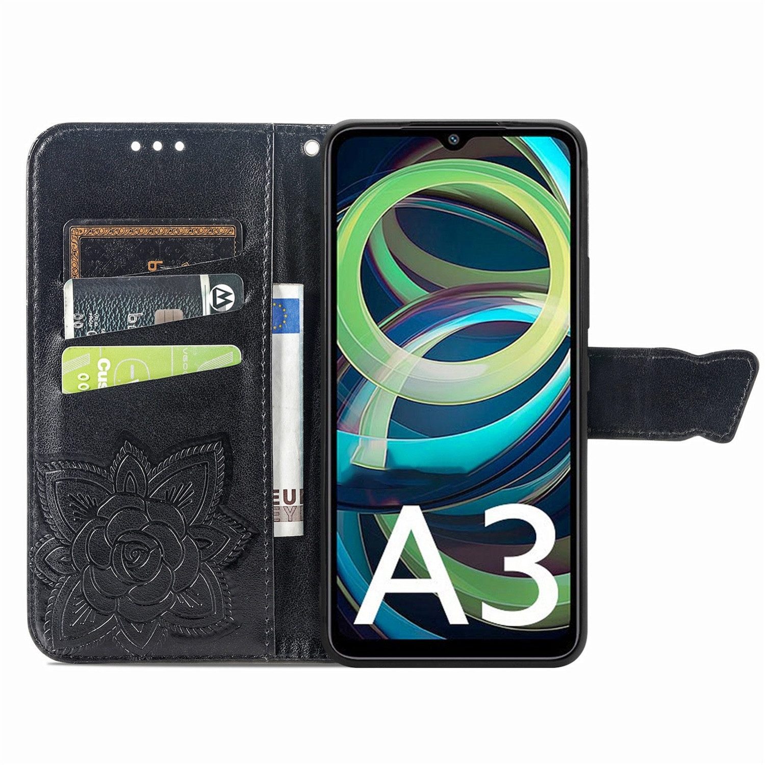 Wigento Handyhülle Für Xiaomi Redmi A3 Tasche Book Wallet Schmetterling Design Hülle Case