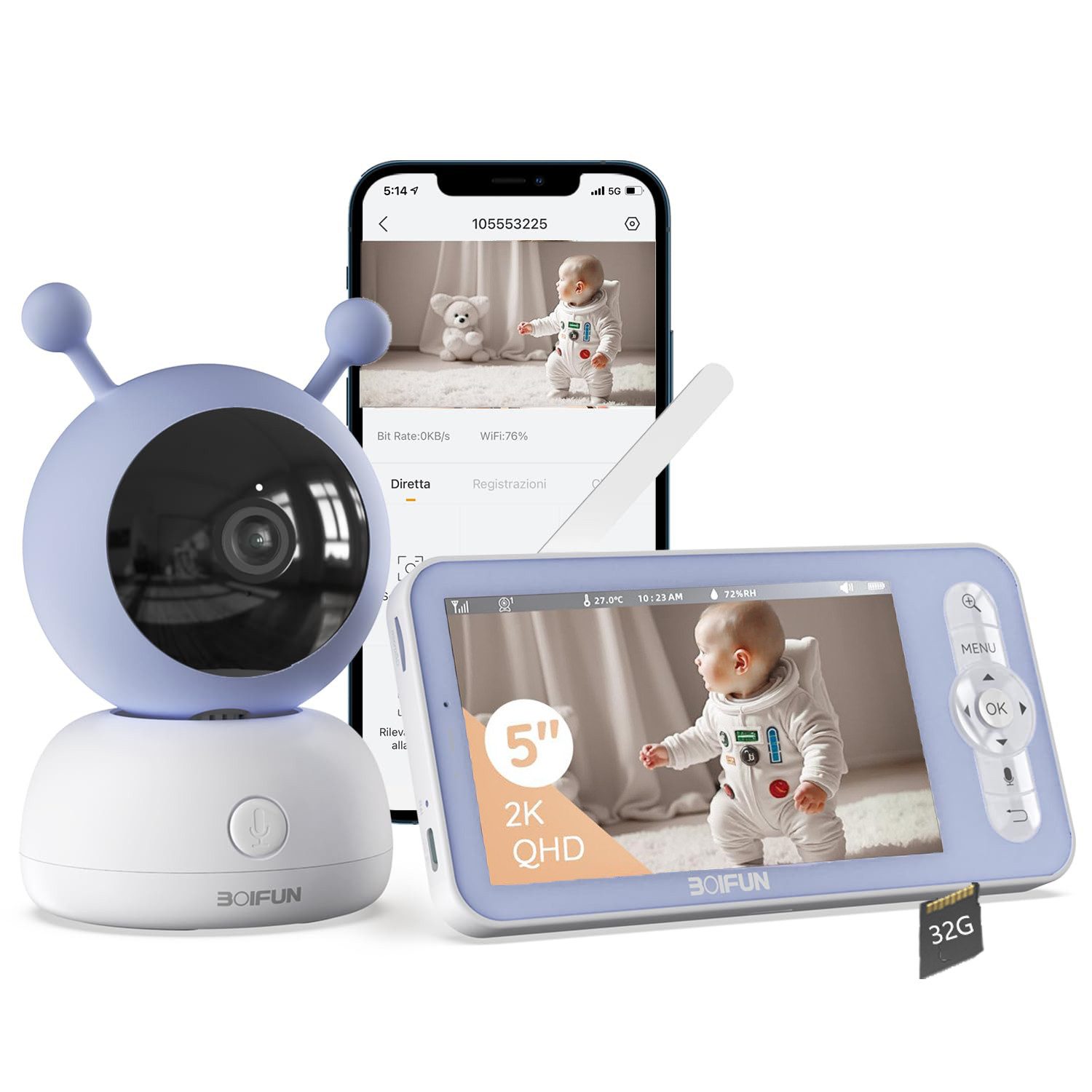 Babyphone Babyphone mit Kamera App 1080P 5" Video Babyphone HD-Nachtsicht