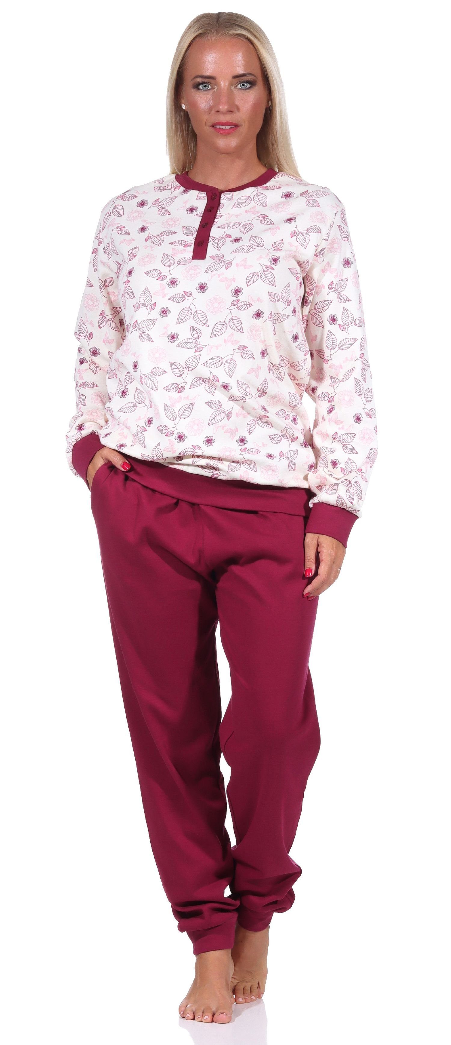 Interlock mit Übergrößen Pyjama lang Bündchen Normann Pyjama auch creme - in Damen