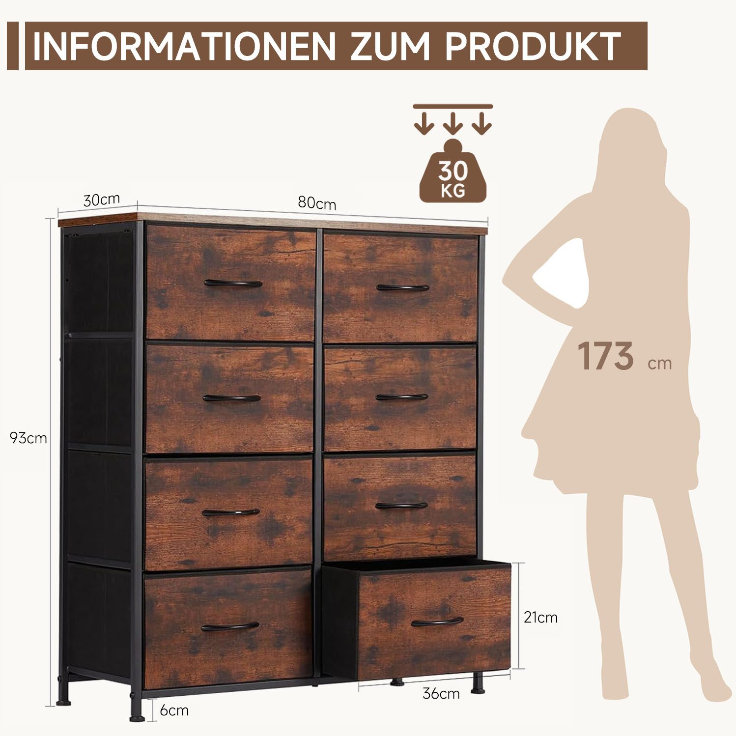 Refined Living Kommode Schubkastenkommode mit 2/4/5 /7/8/9 Schubladen stabilem Stahlrahmen (Sideboards mit Holzplatte und leicht zu ziehendem Griff für Schränke, wasserdicht Geeignet für Wohnzimmer, Kinderzimmer, Flur, Schlafzimmer), Große Kapazität, Aufbewahrung von Kinder- und Erwachsenenkleidung