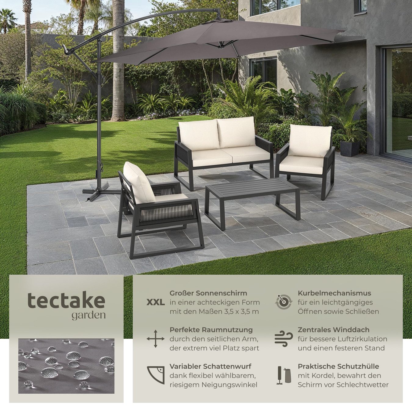 tectake Ampelschirm Sonnenschirm, Komplettset für Terrasse günstig online kaufen