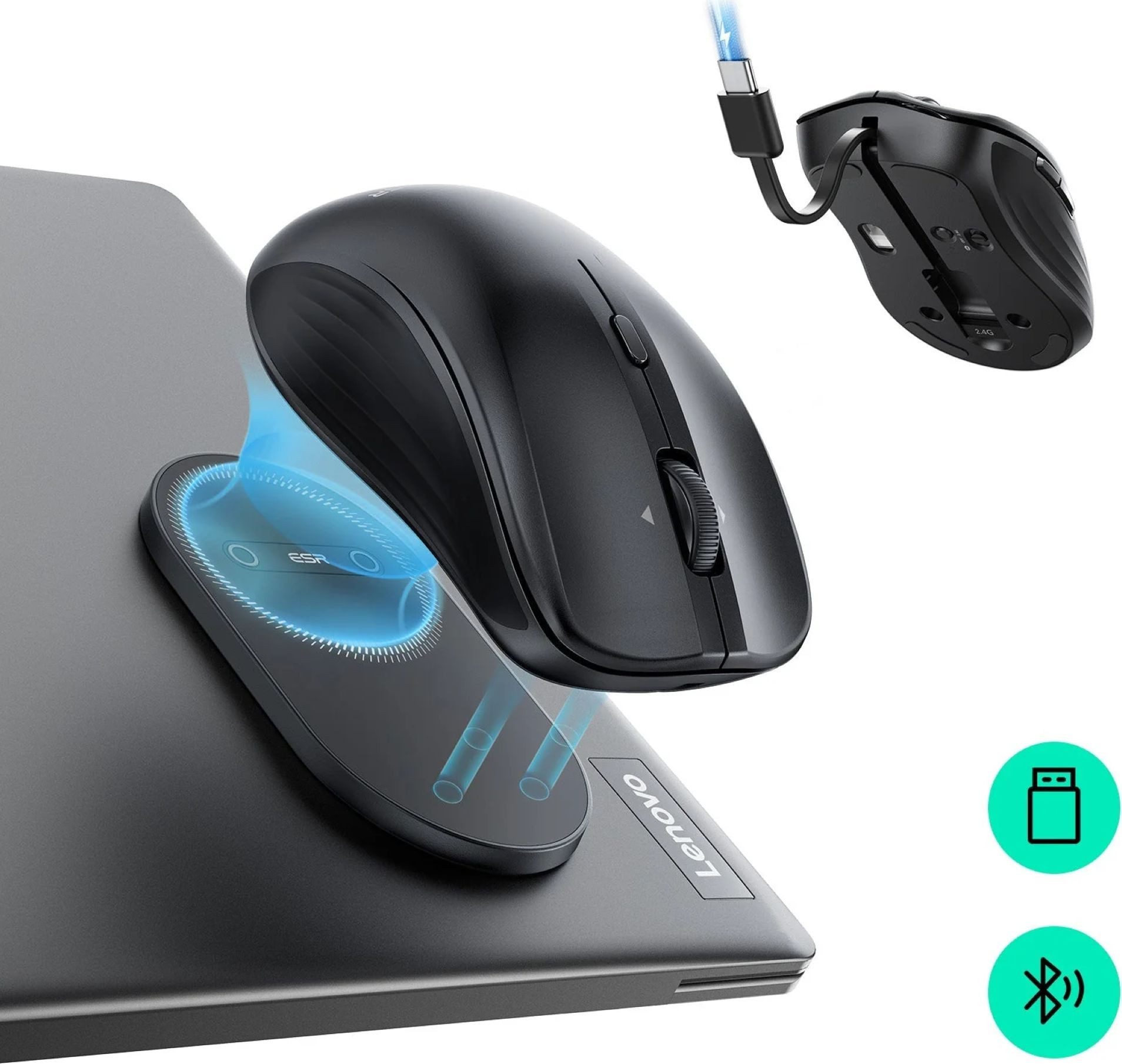 ESR MagMouse kabellose Maus (Wireless, 600g Haltekraft, 4-Wege-Scrollrad, 90% leiser)